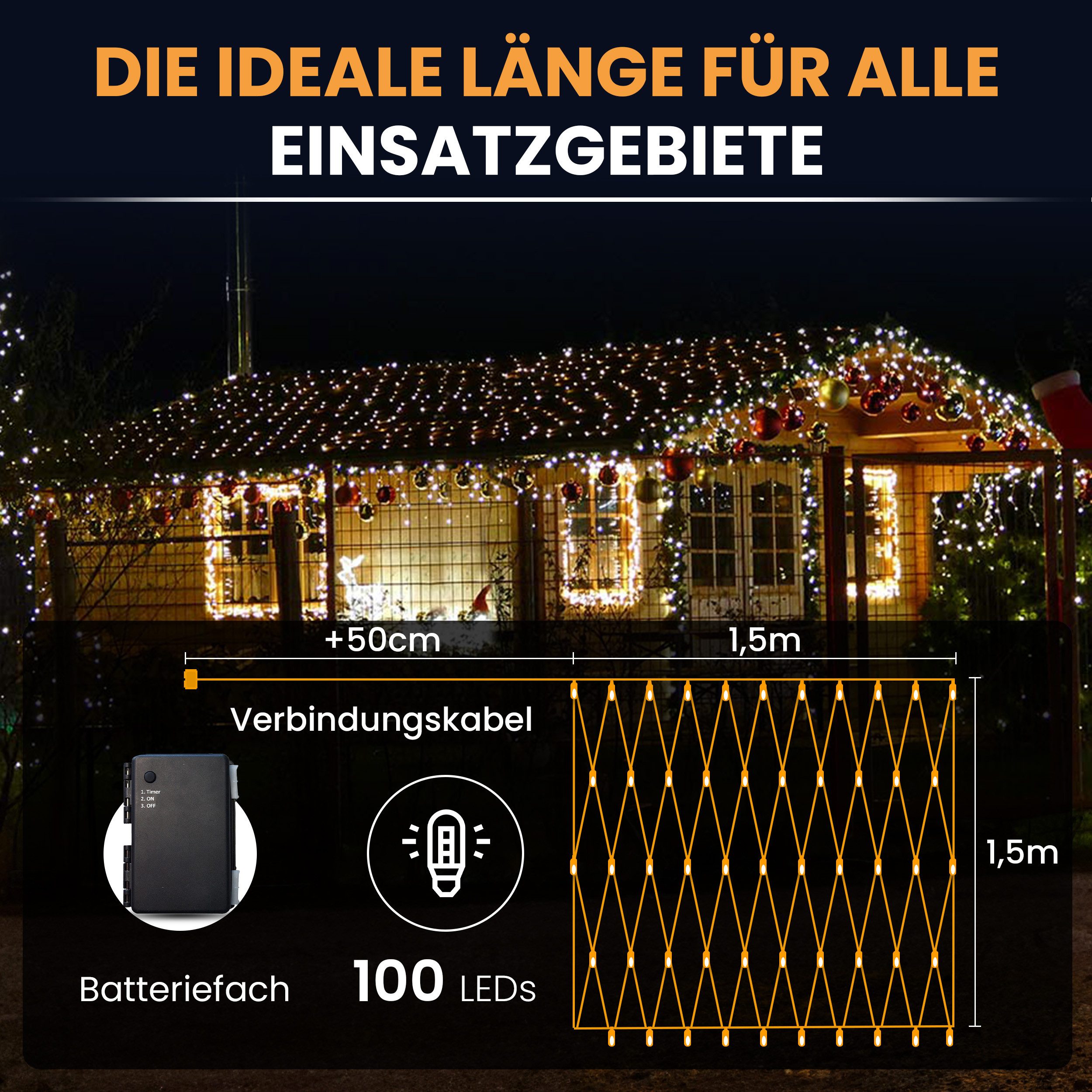 Gartenpirat Lichternetz mit warmweißen LEDs und Timer Batteriebetrieben