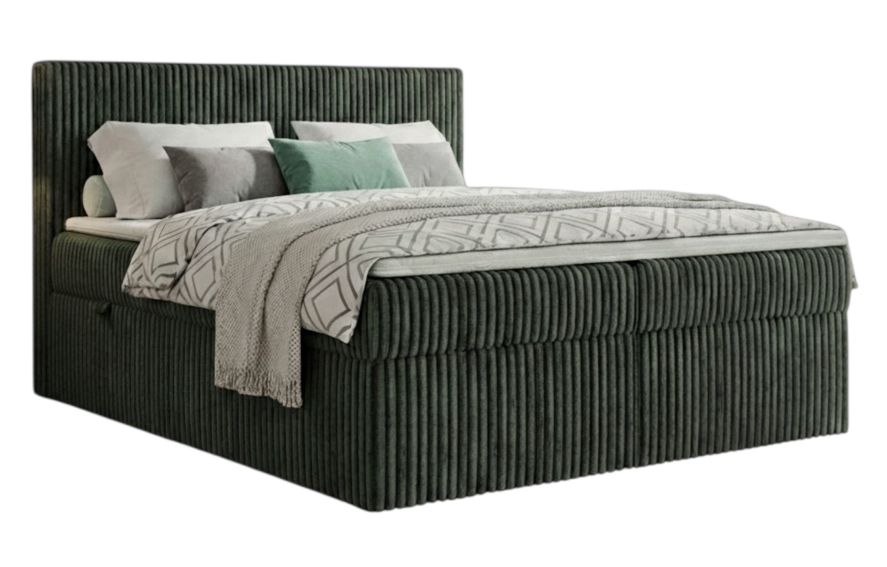 A&J MöbelLand GmbH Boxspringbett RALF mit Bettkasten, Topper und gepolstertem Kopfteil. (Boxspringbett mit Bettkasten und gepolstertem Kopfteil)