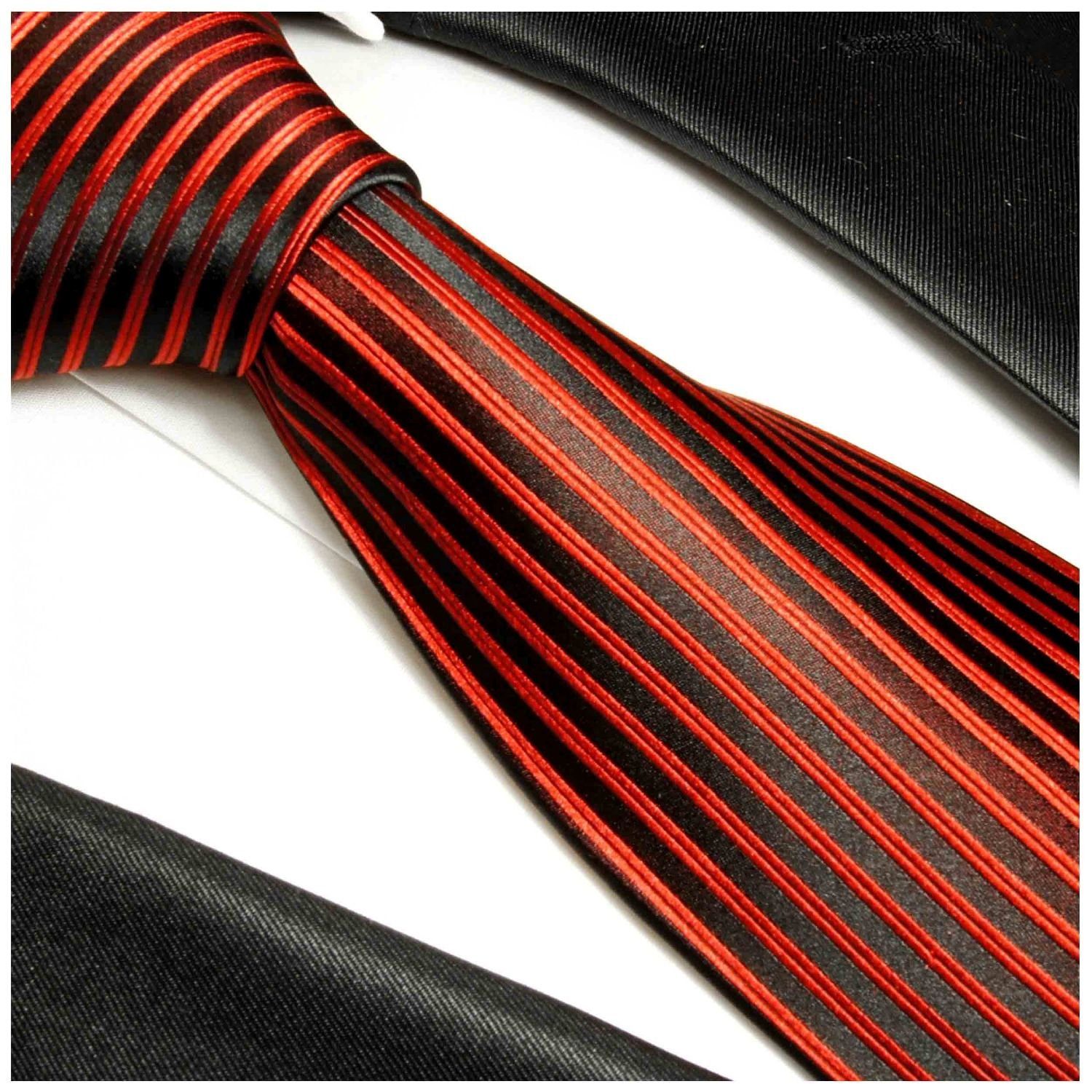 Paul Seidenkrawatte 632 Malone Breit modern Designer gestreift Krawatte rot 100% Herren schwarz (8cm), Schlips Seide