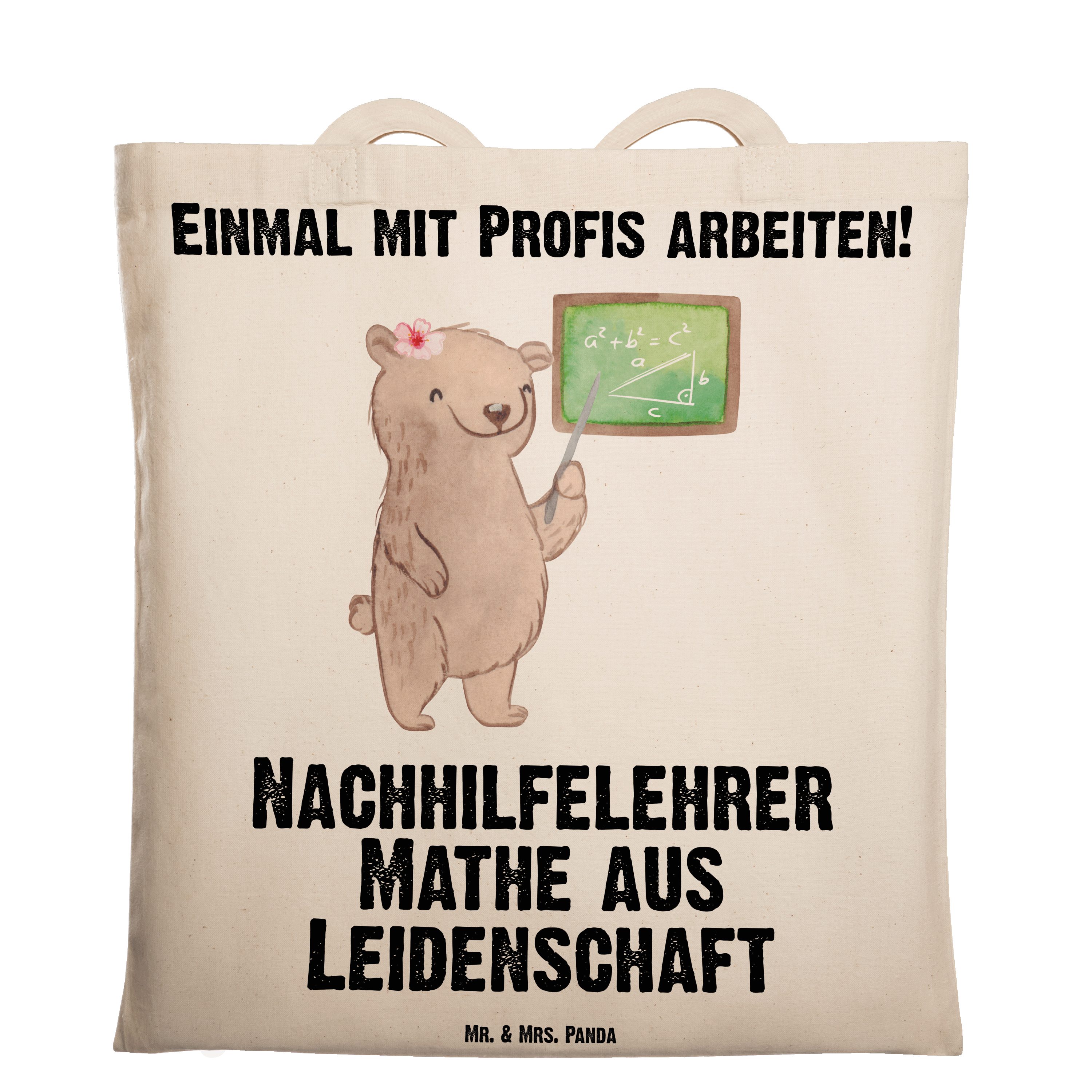 Mr. & Mrs. Panda Tragetasche Nachhilfelehrer Mathe aus Leidenschaft - Transparent - Geschenk, Absc (1-tlg)