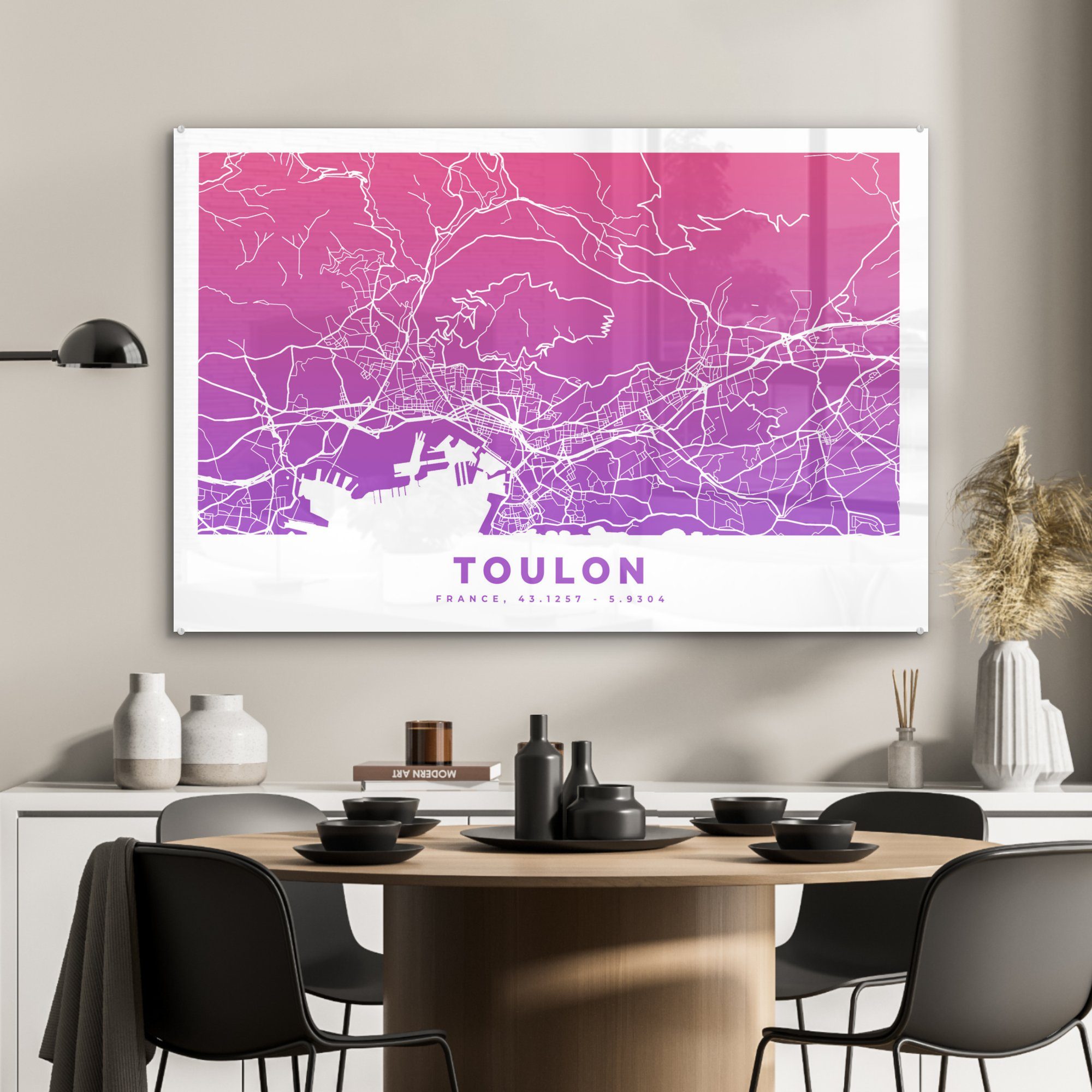 MuchoWow Acrylglasbild Frankreich Stadtplan, Toulon (1 Acrylglasbilder - Wohnzimmer & - Schlafzimmer St)