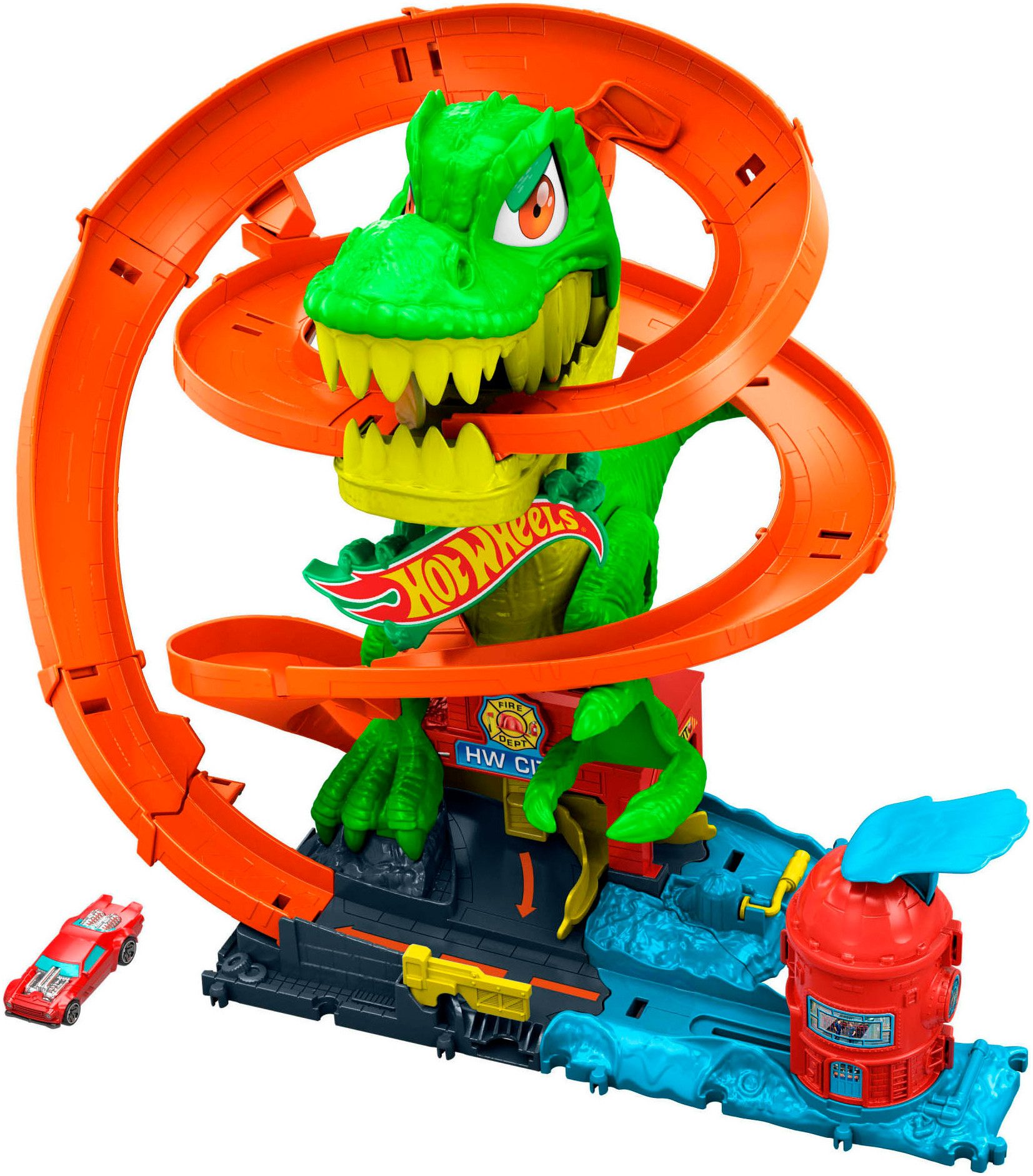 Autorennbahn Hot Wheels City T-Rex-Schlacht