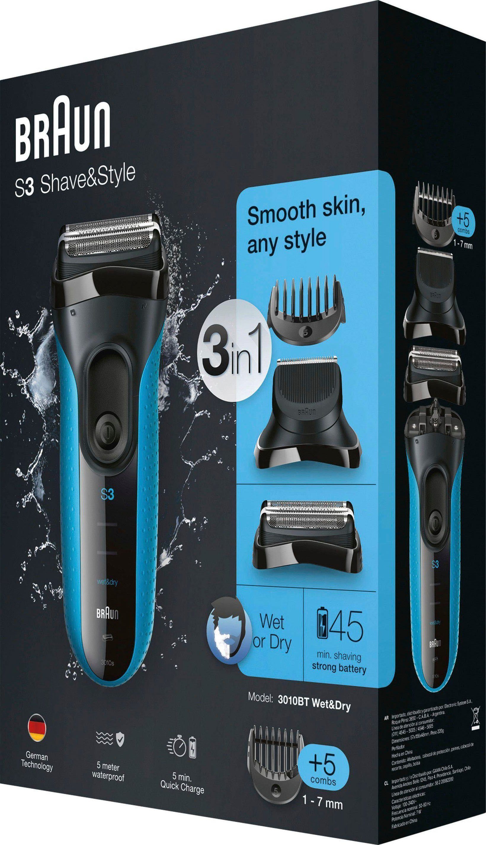 Braun Wet&Dry, Akkulaufzeit Shave&Style Series 3010BT, Minuten 30 Elektrorasierer 3