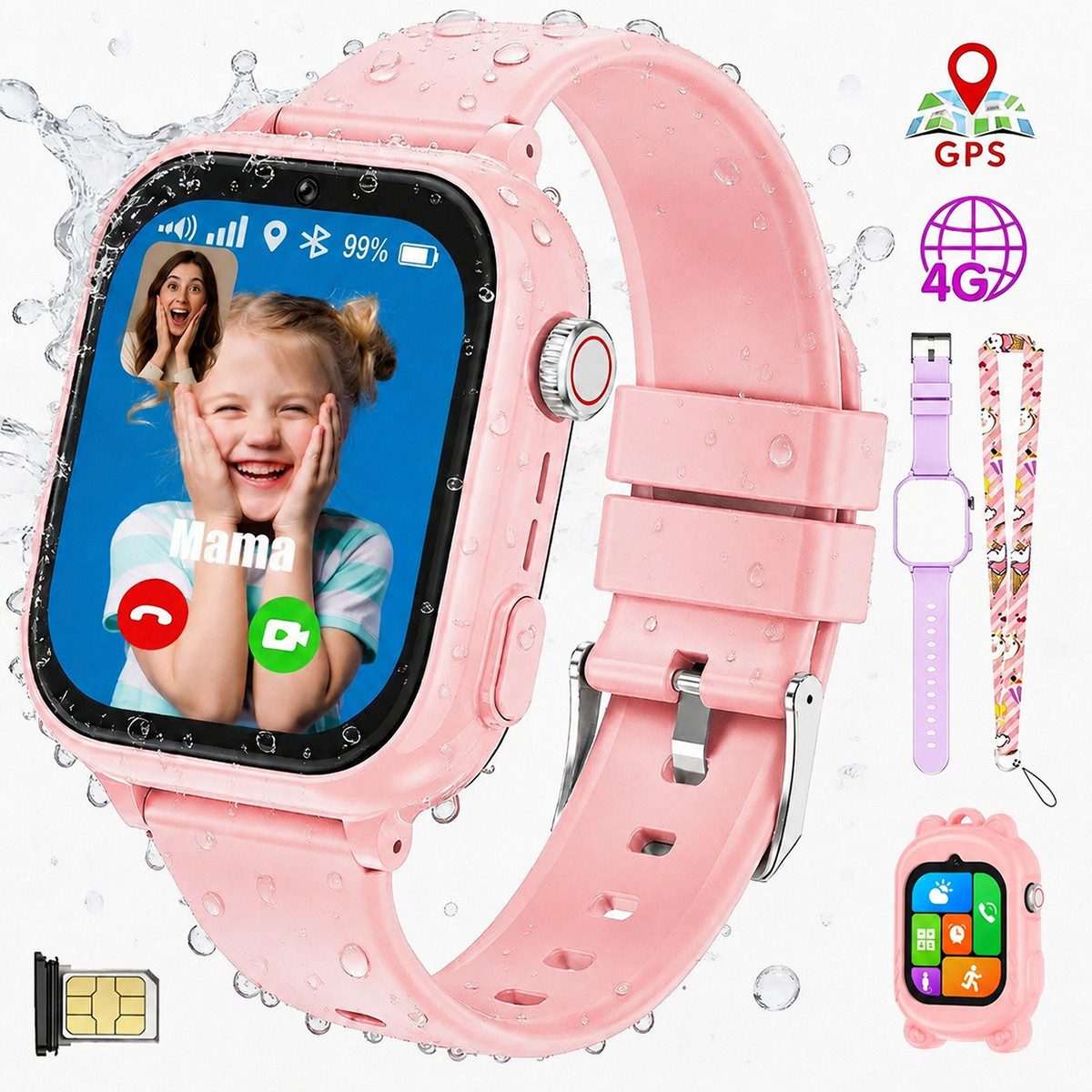 Vashoy 2026 Kinderuhr T53Neue Smartwatch Kinder mit GPS, Kameras, Smartwatch (5 cm/1.83 Zoll, Android/4G (LTE) 4G Telefonfunktionen Smartwatch, 7-tlg., Verschiedene Gehäusevarianten, Mit App-Download-Funktion, Schulmodus,Geschenke für Kinder im Alter von