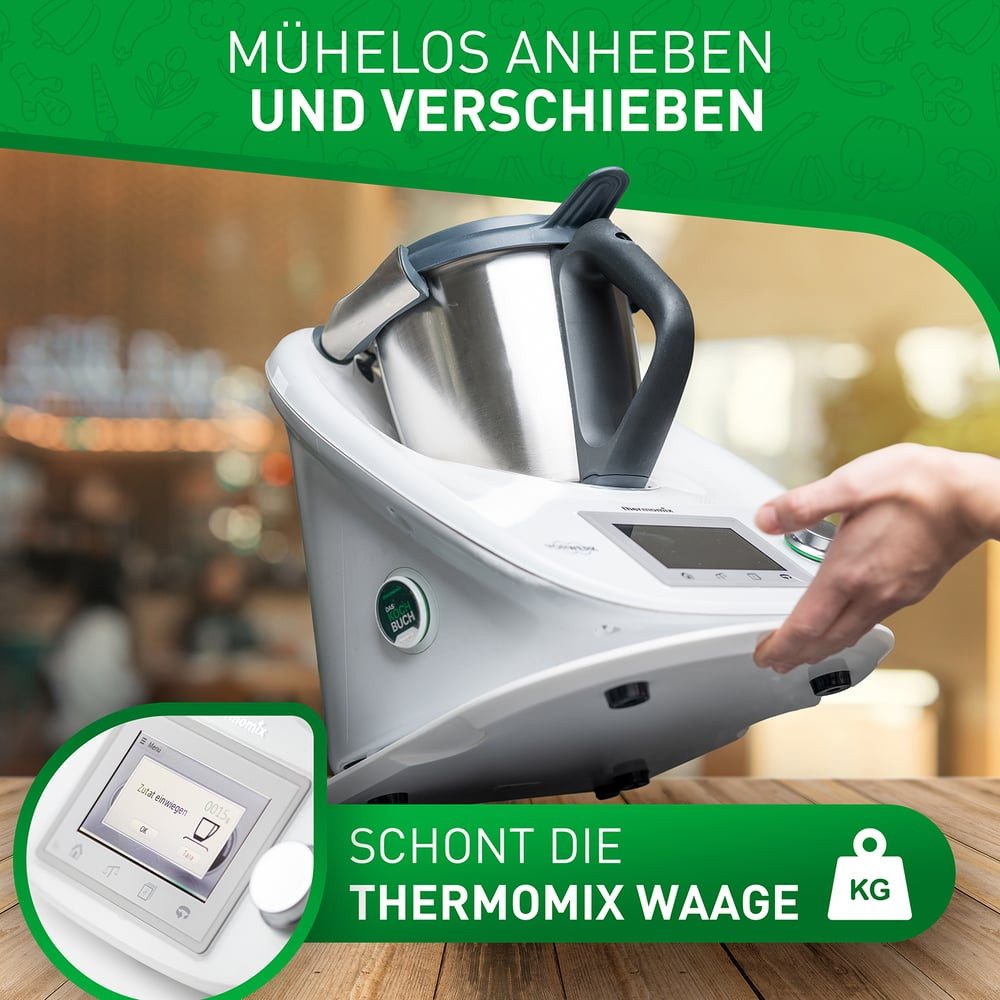 FLIPLINE® Küchenmaschinen Zubehör-Set Gleitbrett für Thermomix TM6 / TM5 Weiß, aus Mineral-Acrylstein, Rollbrett Thermomix