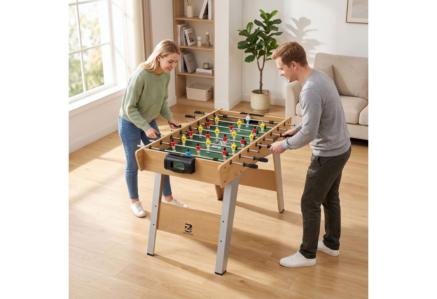SPORTNOW Kickertisch Tischkicker inkl 22 Kicker 2 Bälle Rutschfest Griffe Punktezähler (Tischfußball, 3-tlg., für Kinder & Erwachsene), 121x87x77cm Naturholz
