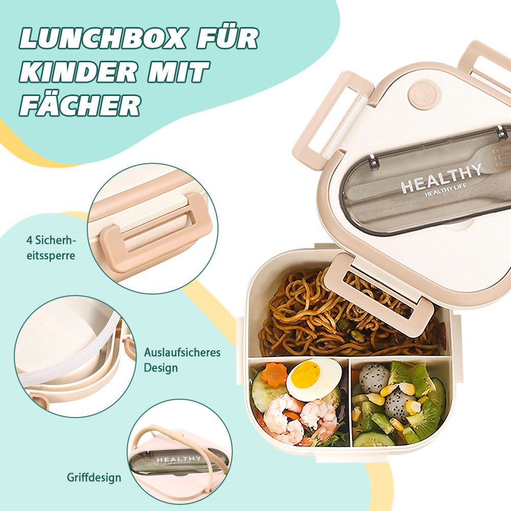 FANNOU Lunchbox Lunch-Behälter (3 Fächer), Auslaufsicher & BPA-frei-mit Besteck, für Kinder und Erwachsene Brotdose mit Fächern