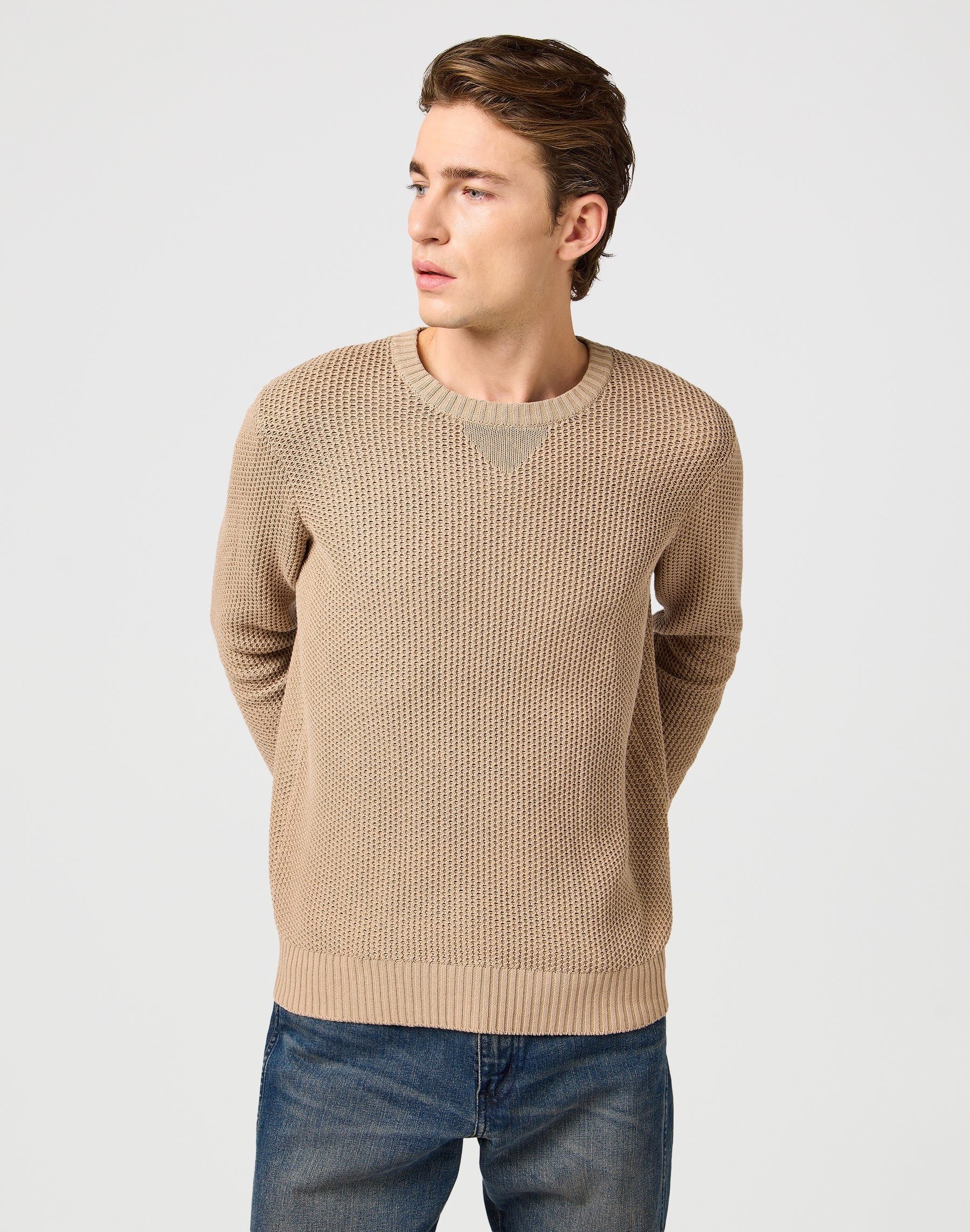 Wrangler Sweatshirt Regular Fit mit Wabenmuster - CREWNECK TIMBERWOLF