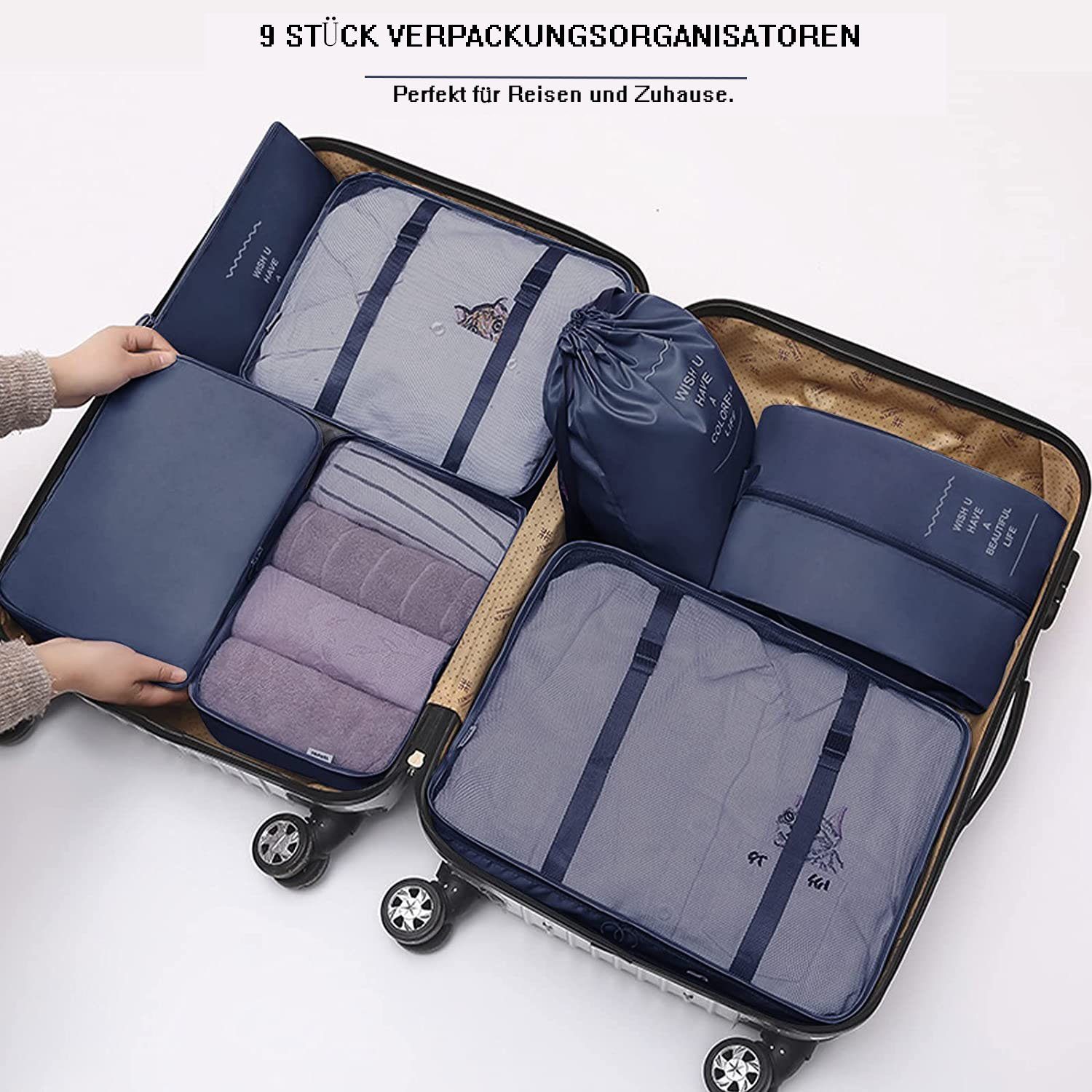 zggzerg Kofferorganizer Packing Cubes Suitcase,Organizer for Schuhtaschen mit Reisezubehör blau für