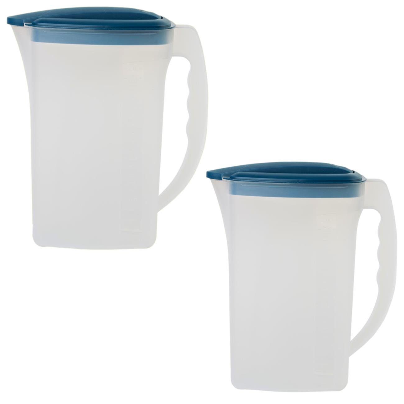 Engelland Wasserkrug Getränkekkrug mit Füllskala und abnehmbarem Deckel, (Vorteils-Set, 2-tlg., 2 Liter Fassungsvermögen je Krug), BPA-frei, frostbeständig, spülmaschinengeeignet, Kühlschrankkrug