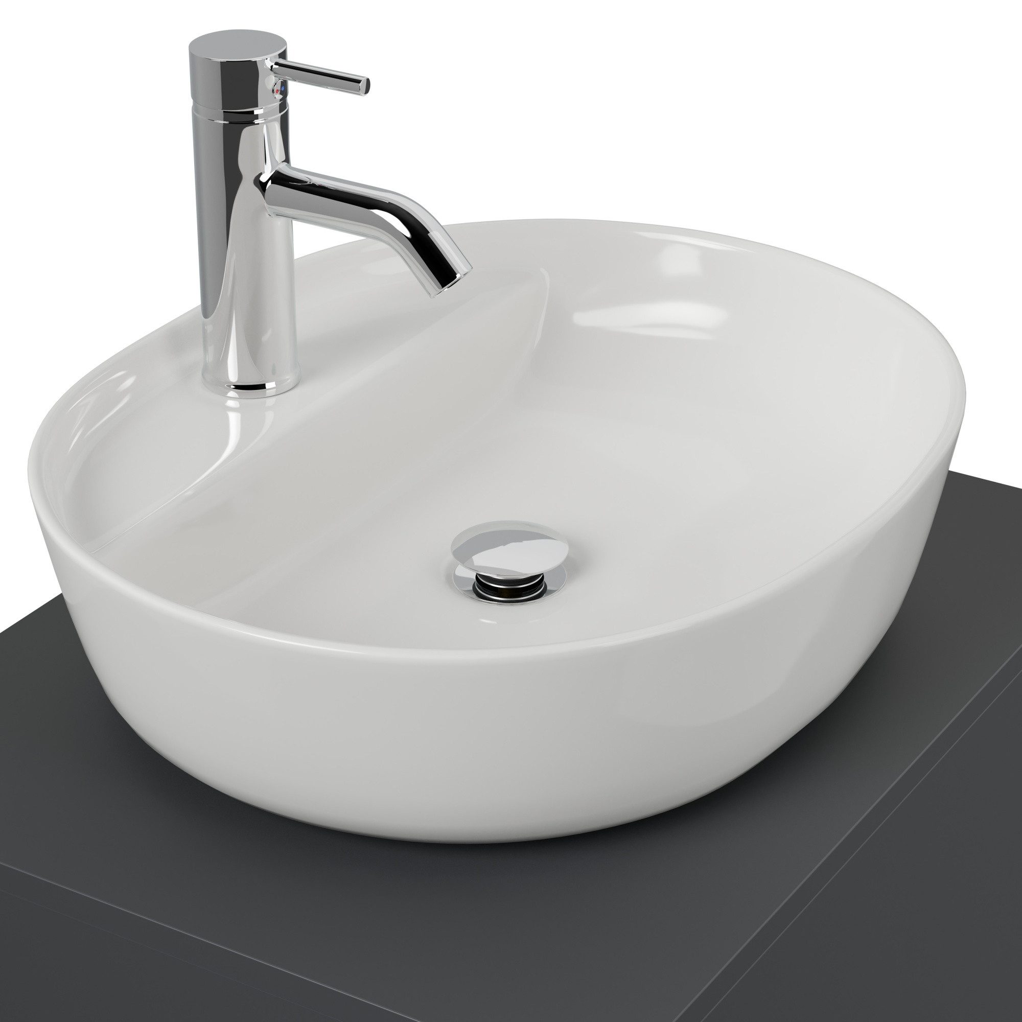 Magnolia Home Waschtisch Badmöbel Taifun 60cm mit ovalem Aufsatzwaschbecken grafit – Bild 5 von 5