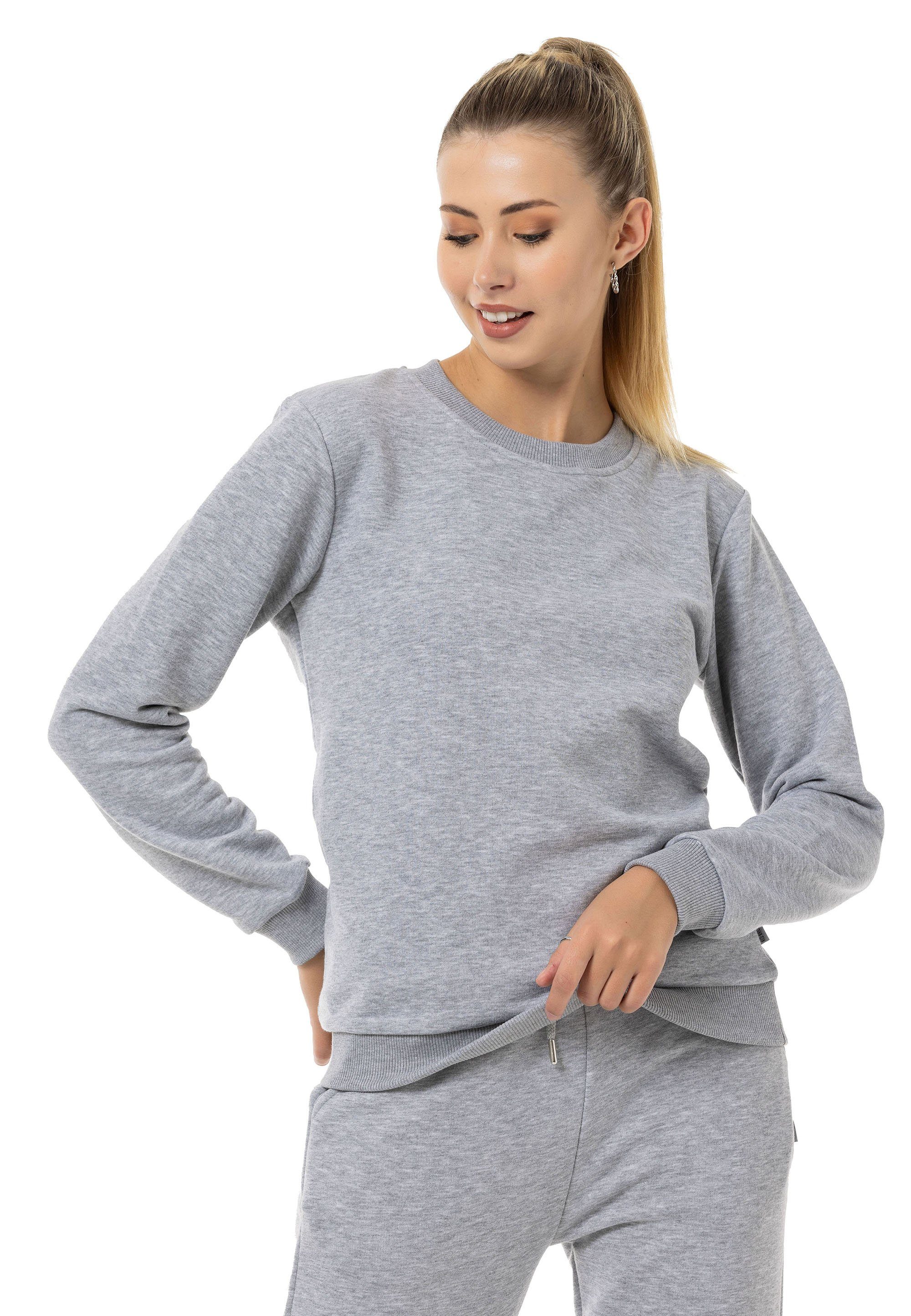 Grau-Melange Qualität Sweatshirt Premium Rundhals Pullover RedBridge