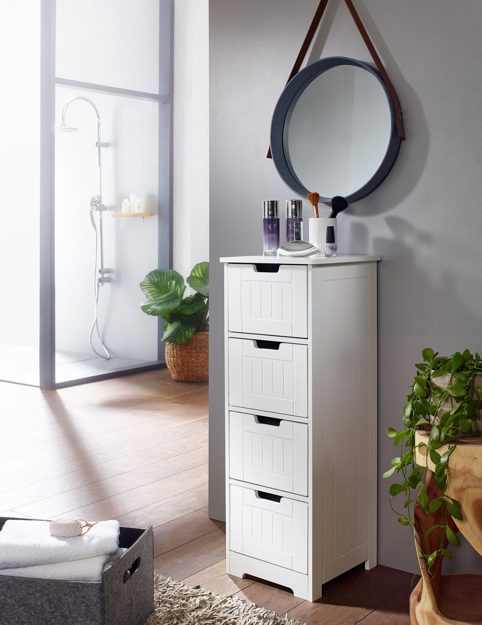 FINEBUY Midischrank FB45837 Badschrank Landhaus Badezimmerschrank Holz weiß günstig online kaufen