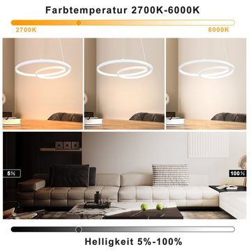 ZMH Pendelleuchte 40CM Design Modern für Wohnzimmer Schlafzimmer Küche Esszimmer, dimmbar, LED fest integriert, Tageslichtweiß, LED, höhenverstellbar