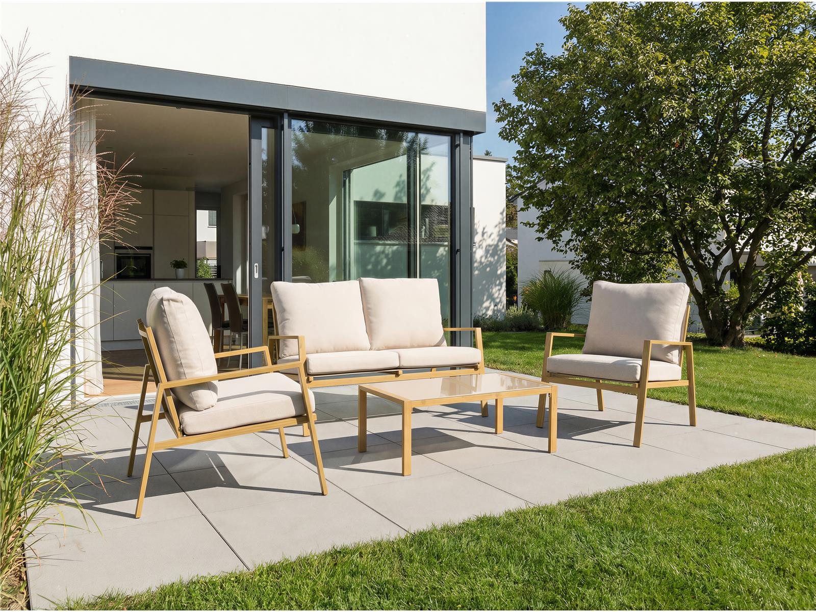 bellavista - Home&Garden® Gartenlounge-Set Lounge-Set Palamos Aluminium Holzoptik 4-teilig mit Kissen