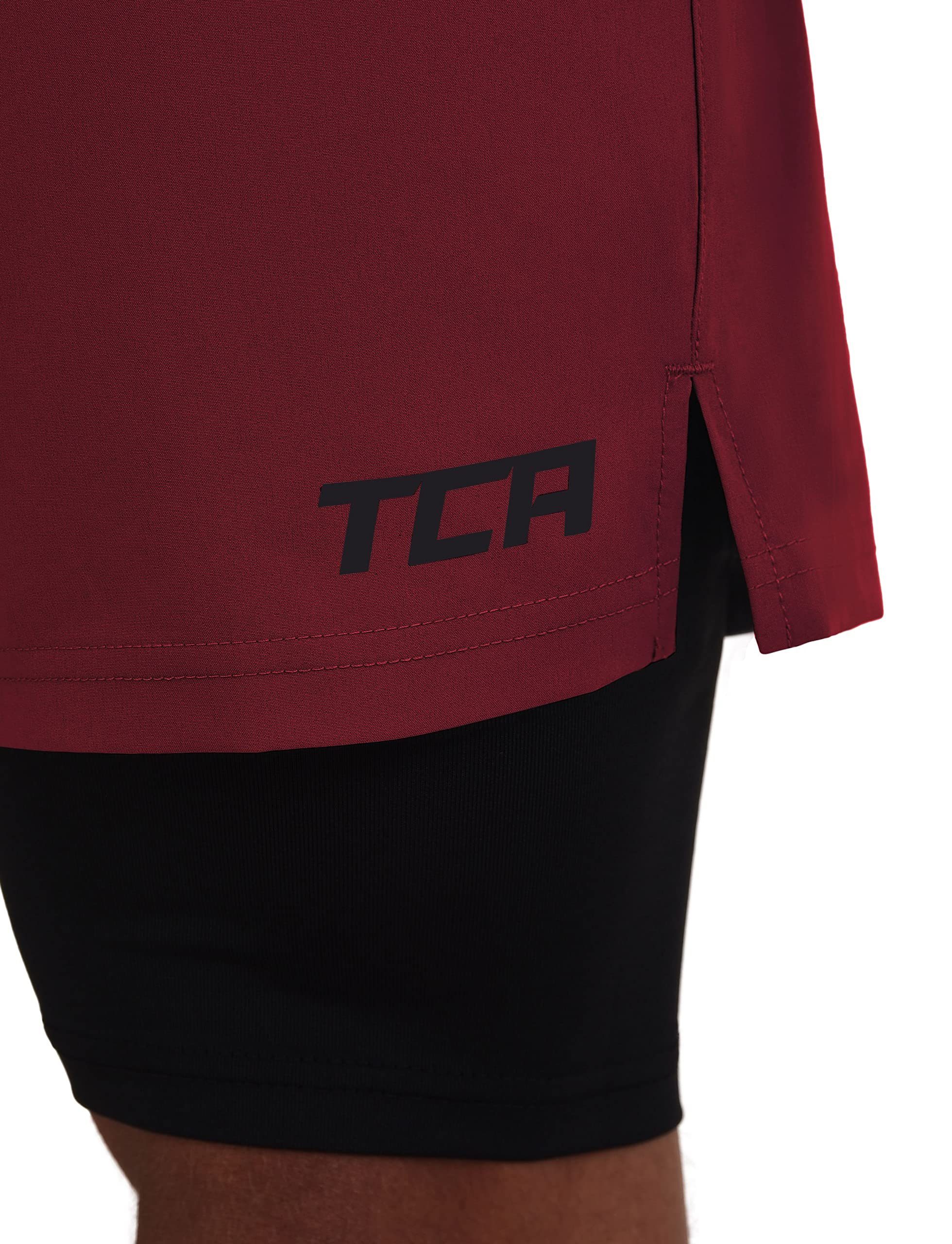 2-in-1 TCA Kompressionshose mit Rot/Schwarz, Herren XXL Laufhose - Trainingsshorts TCA