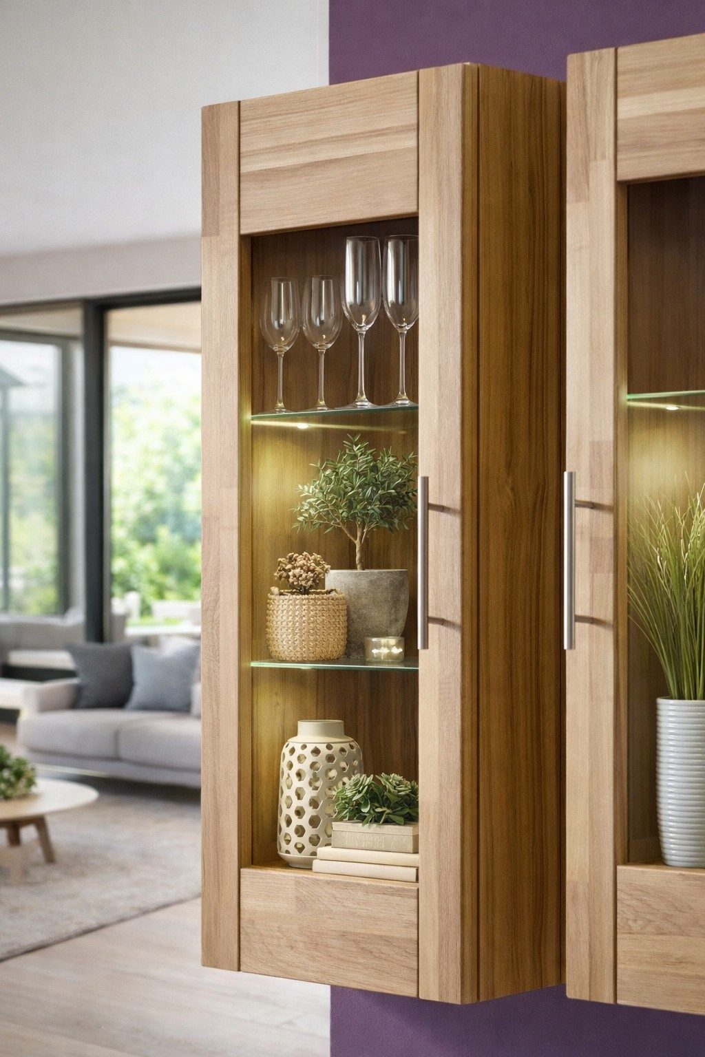 bv-vertrieb Hängevitrine Hängevitrine 42x31x115 Vitrinenschrank Kernbuche teilmassiv #4272
