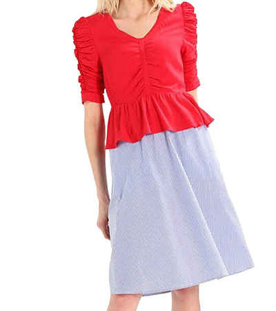 mint&berry Crepebluse mint & berry Shirt stylische Crêpe-Bluse für Damen mit gerafften Ärmeln Freizeit-Bluse Rot