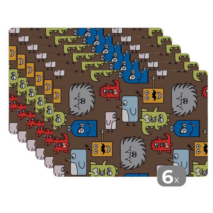 Platzset Muster - Monster - Tiere - Kinder - Kinder MuchoWow (6-St) Platzset Platzdecken Platzmatte Tischmatten Schmutzabweisend