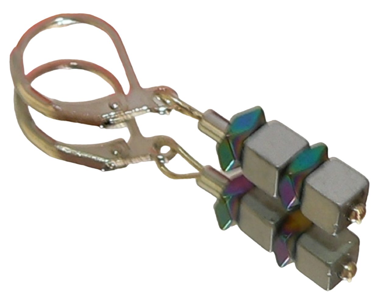Paar Ohrhänger 052do Ohrringe Hämatit Würfel silber Spacer multicolor
