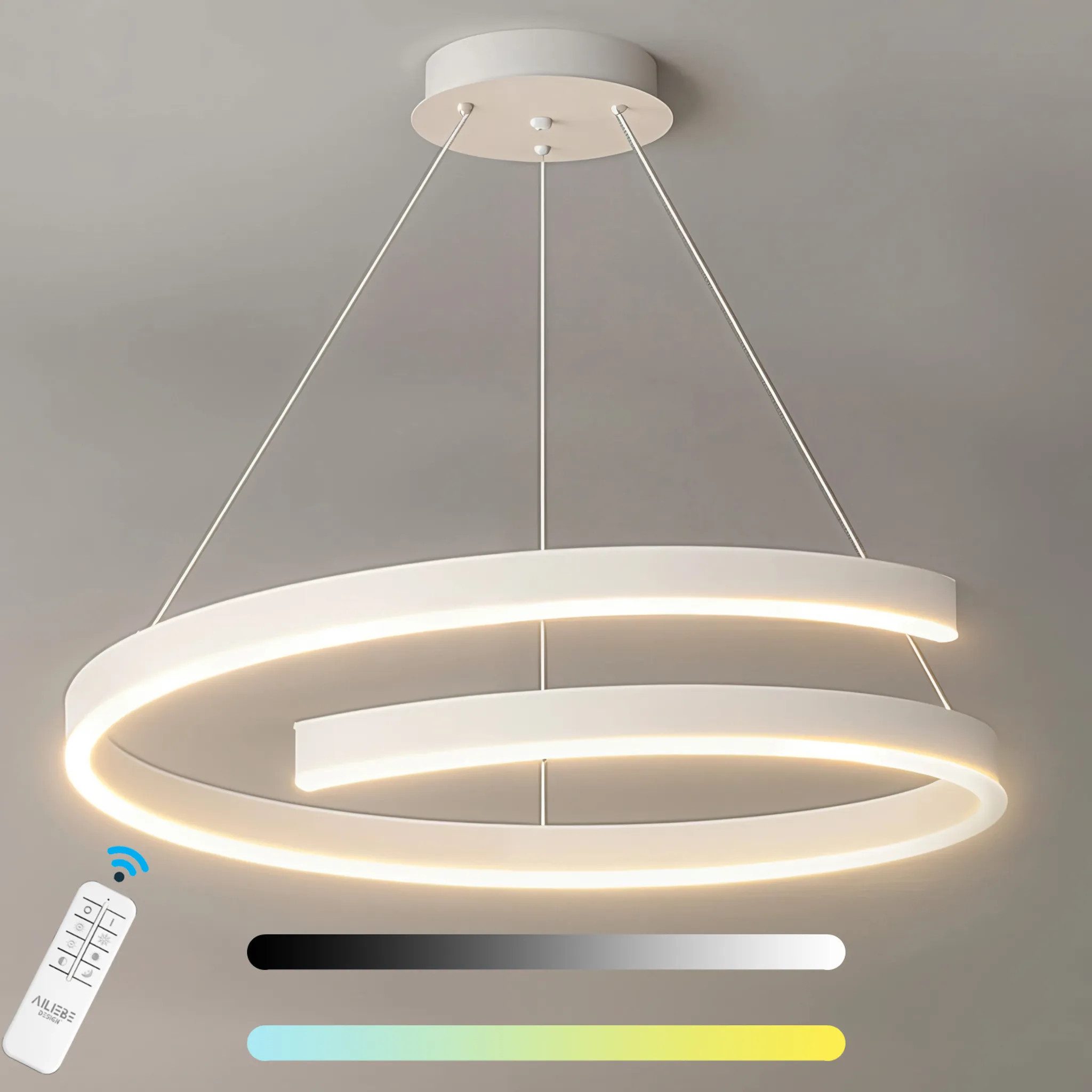 Ailiebe Design LED Pendelleuchte 40cm, Dimmbar mit Fernbedienung, Höhenverstellbar 40–120cm, LED fest integriert, Memory-Funktion, 3800lm, 3000–6000K