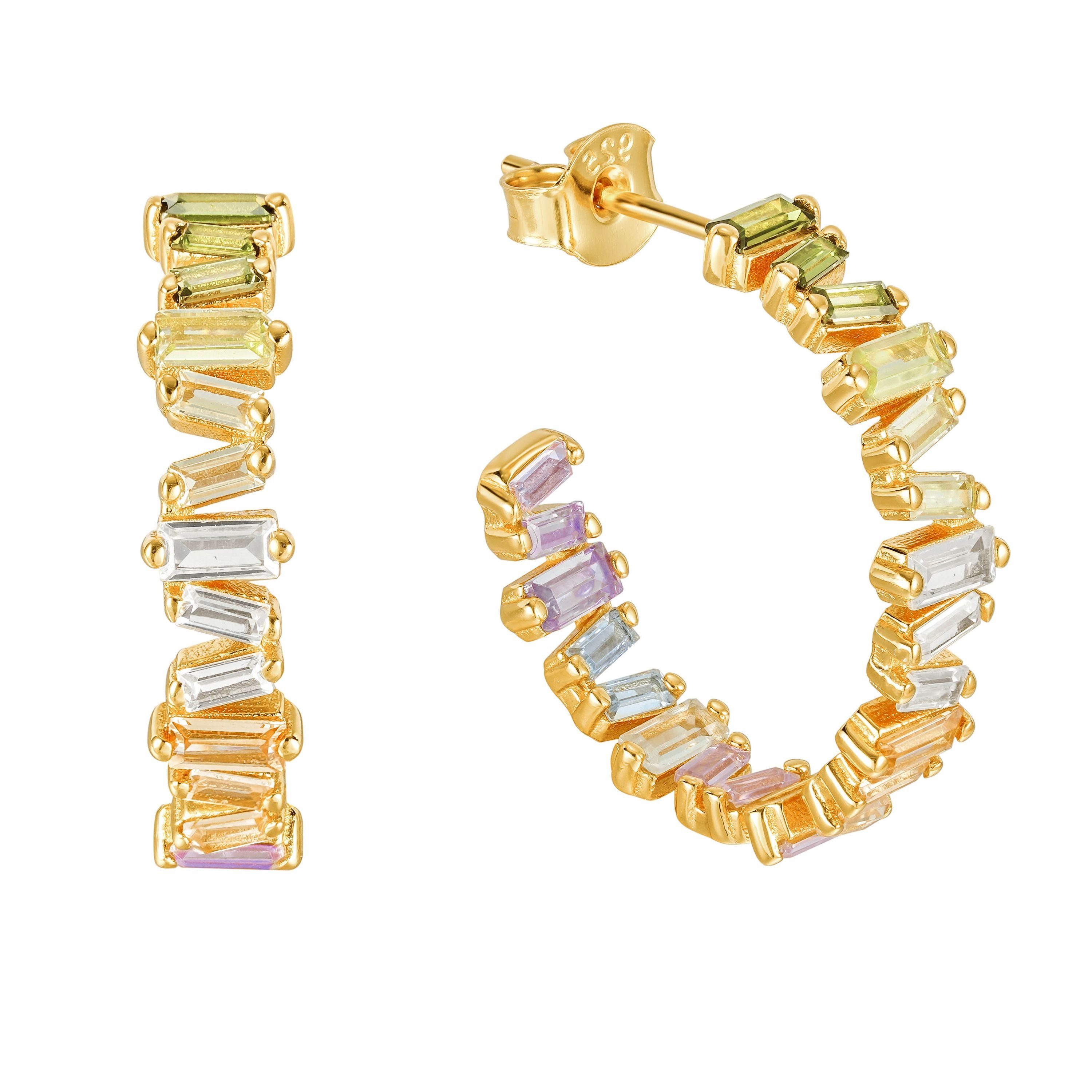 Brandlinger Paar Creolen Ohrringe Sevilla, Silber 925 vergoldet, Ohrringe mit Farbverlauf pastell