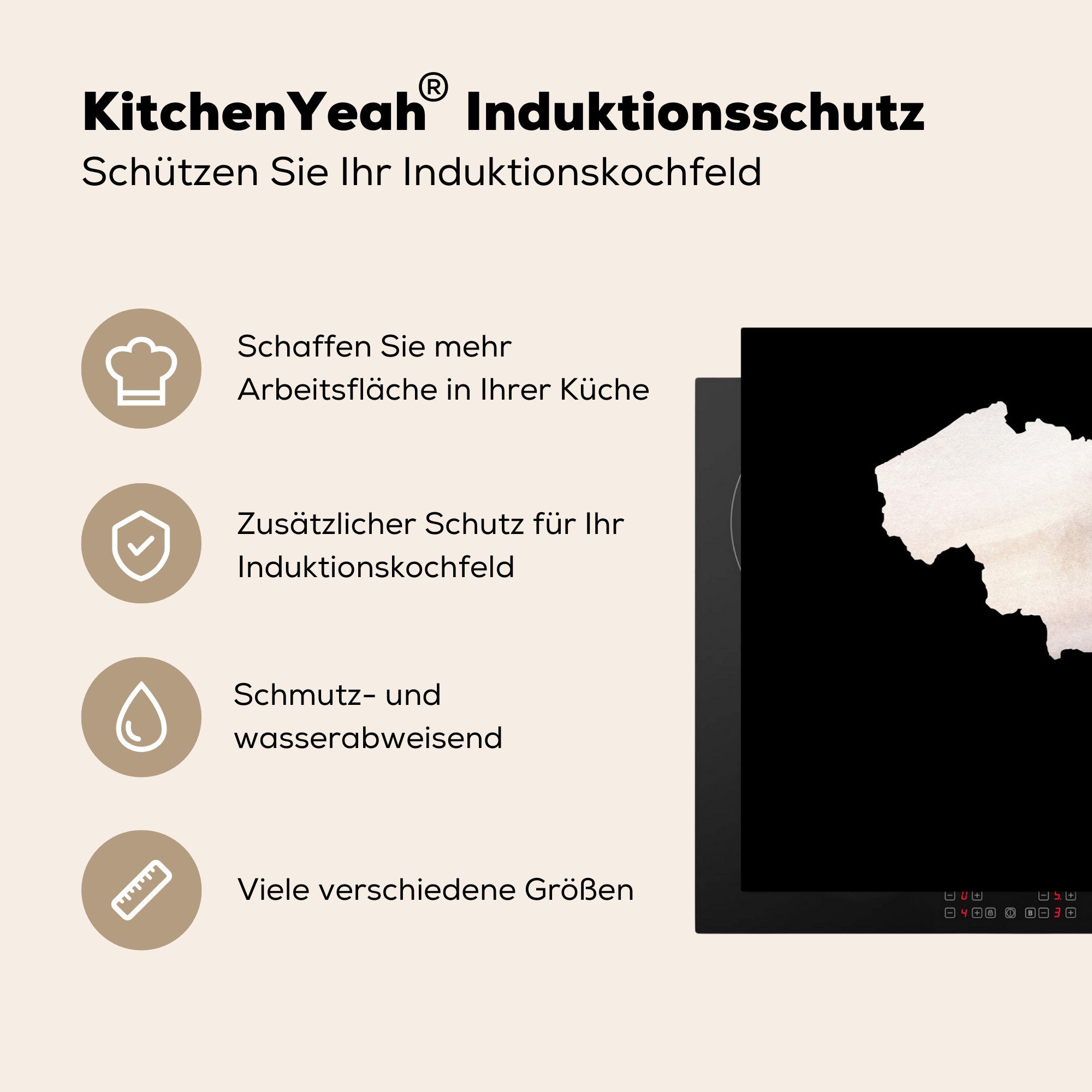 (1 - für Belgien MuchoWow 81x52 - tlg), Induktionskochfeld küche, cm, Vinyl, Karte die Weiß, Ceranfeldabdeckung Schutz Herdblende-/Abdeckplatte