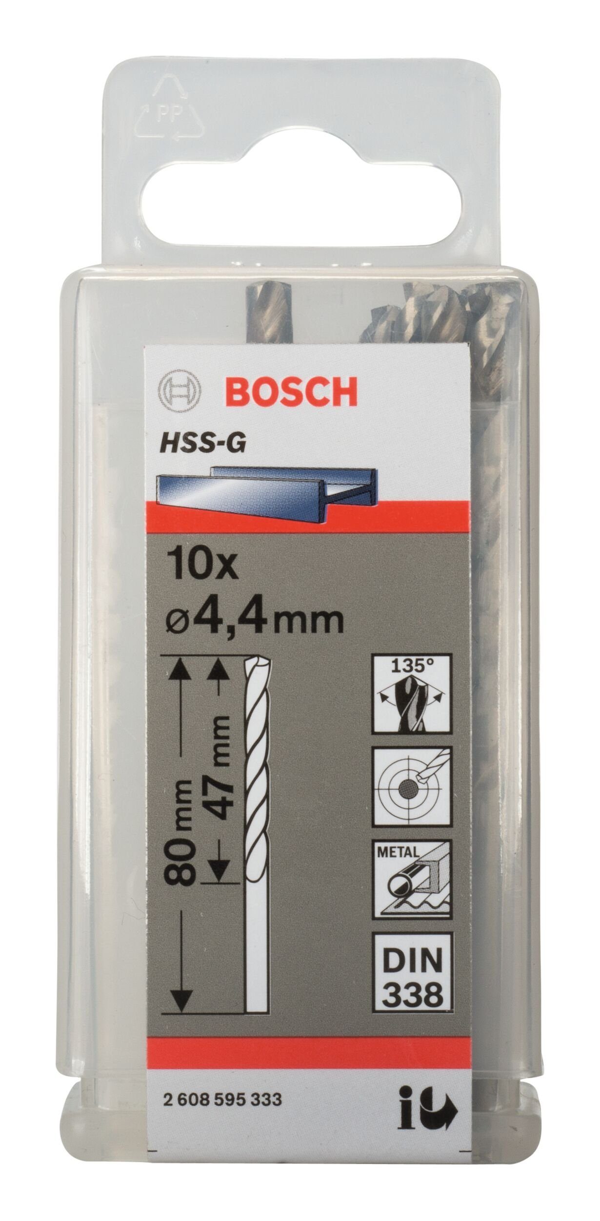 Stück), HSS-G 80 x 47 mm BOSCH (10 - - x 4,4 338) 10er-Pack Metallbohrer, (DIN