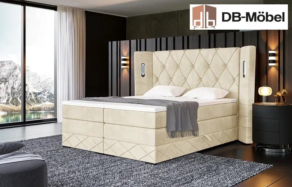 DB-Möbel Boxspringbett mit Bettkasten „Königlich” Bett mit LED Kopfteil