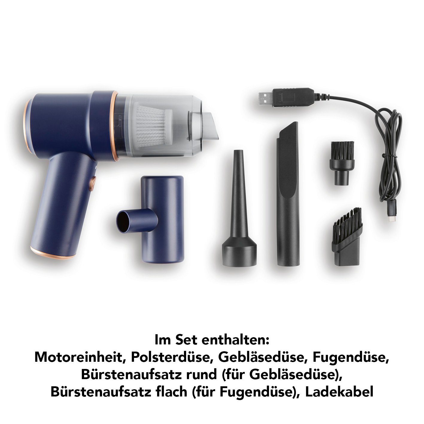 CLEANmaxx Akku-Handstaubsauger 7,1V, kompaktes (Auto/Polstermöbel) Set Gerät blau Zubehör, Beutellos, 6-tlg. umfangreiches