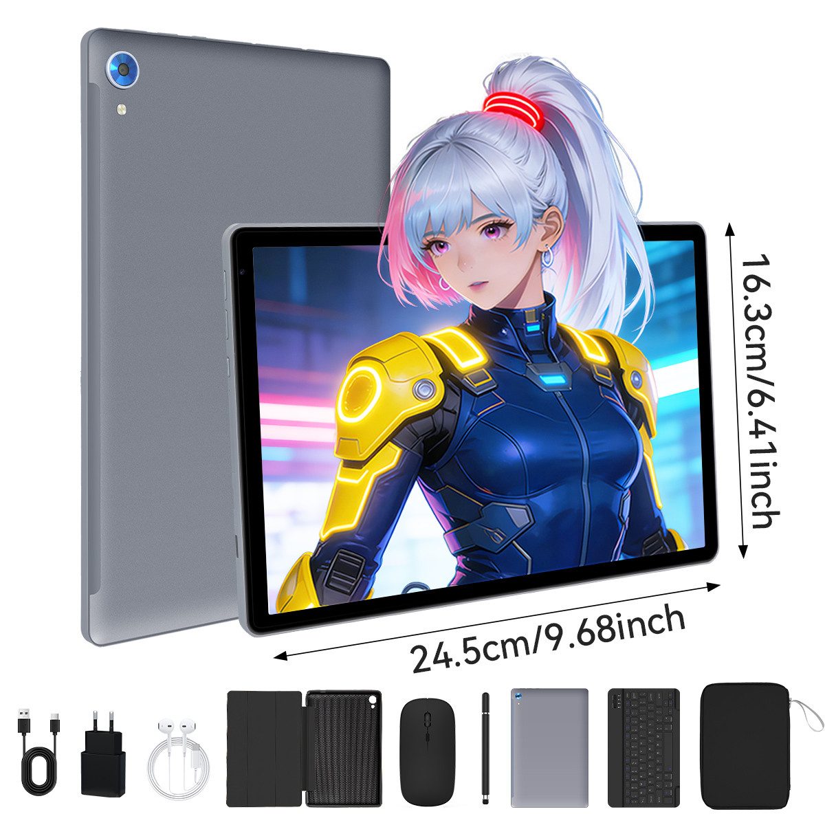 BUFO 10 Zoll Android 15, 4GB RAM 128 GB, mit Tastatur Maus Stift hülle Tablet (10", 128 GB, Android 15, mit AF und Blitz, zwei 1W-Lautsprecher + zwei Mikrofone)