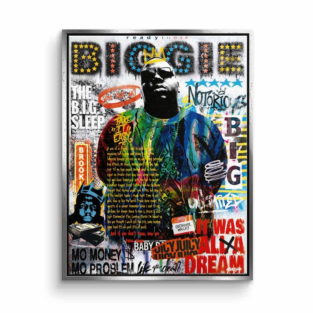 DOTCOMCANVAS® Leinwandbild, Leinwandbild The Notorious B.I.G. Biggie Smalls collage Pop Art 2pac silberner Rahmen