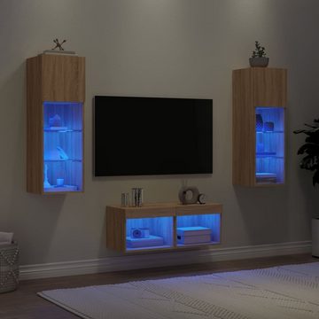 vidaXL TV-Wand 4-tlg. TV-Wohnwand mit LED-Leuchten Sonoma-Eiche, (1-St)