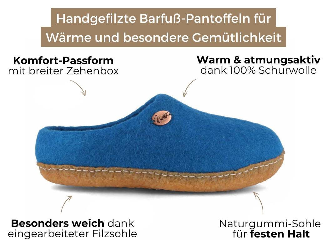 WoolFit Barfuß-Hausschuhe Footprint mit Naturgummisohle Hausschuh