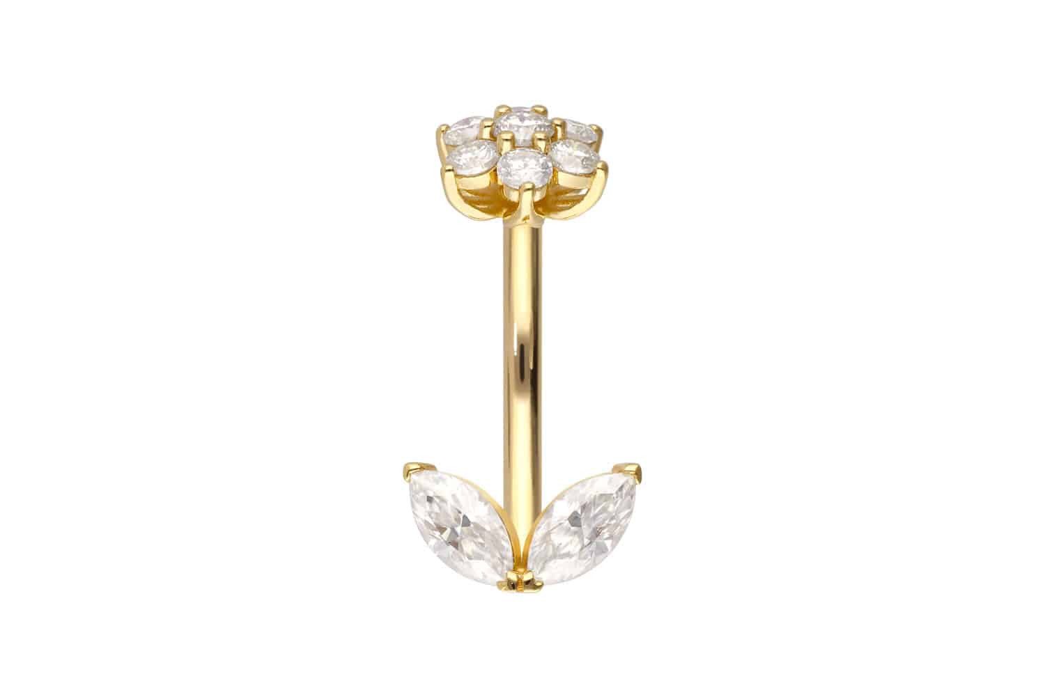 Bauchnabelpiercing 14/18 Karat Gold Bananabell MOISSANIT-BLUME