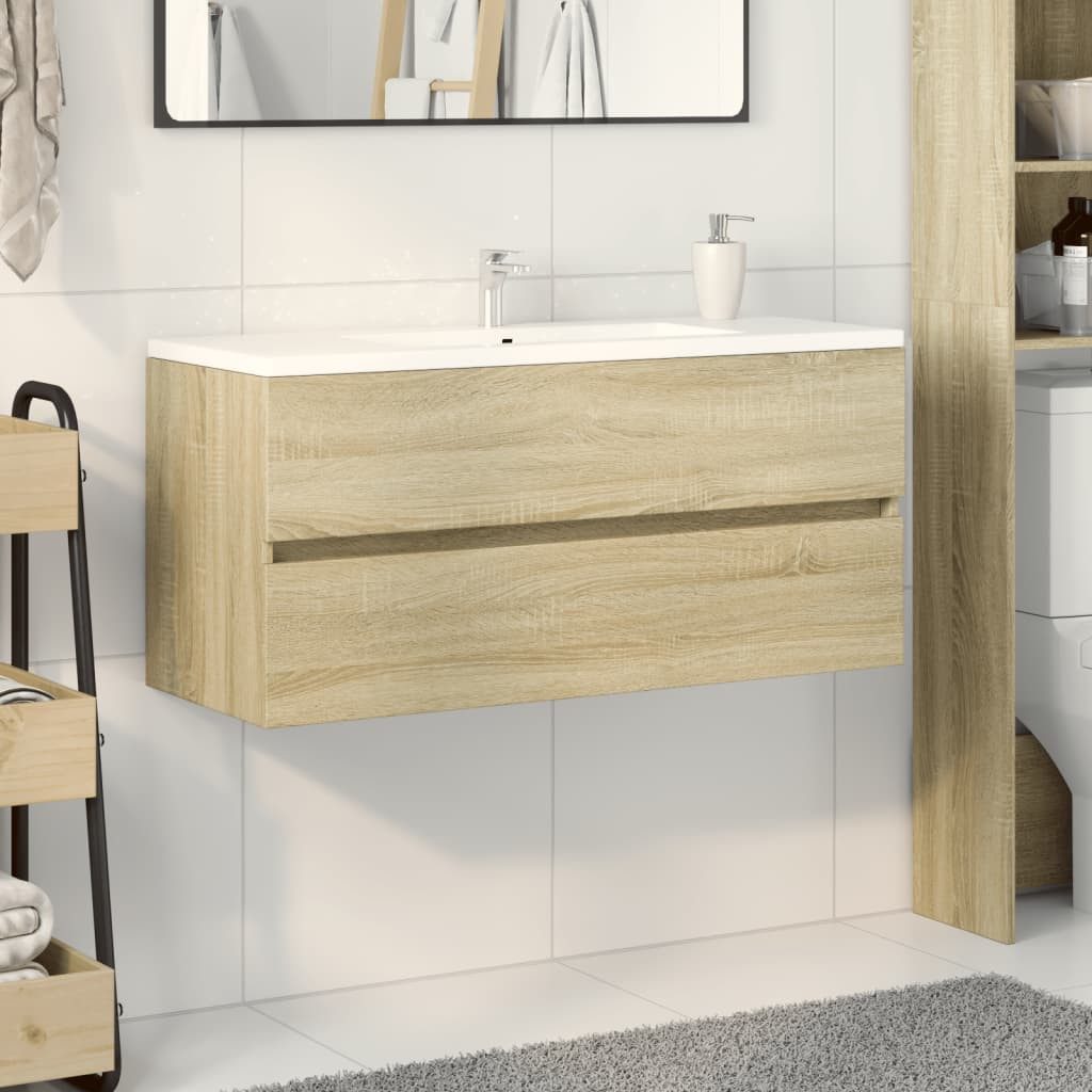 vidaXL Badezimmer-Set Waschbeckenschrank Sonoma-Eiche 100x38,5x45 cm Holzwerkstoff