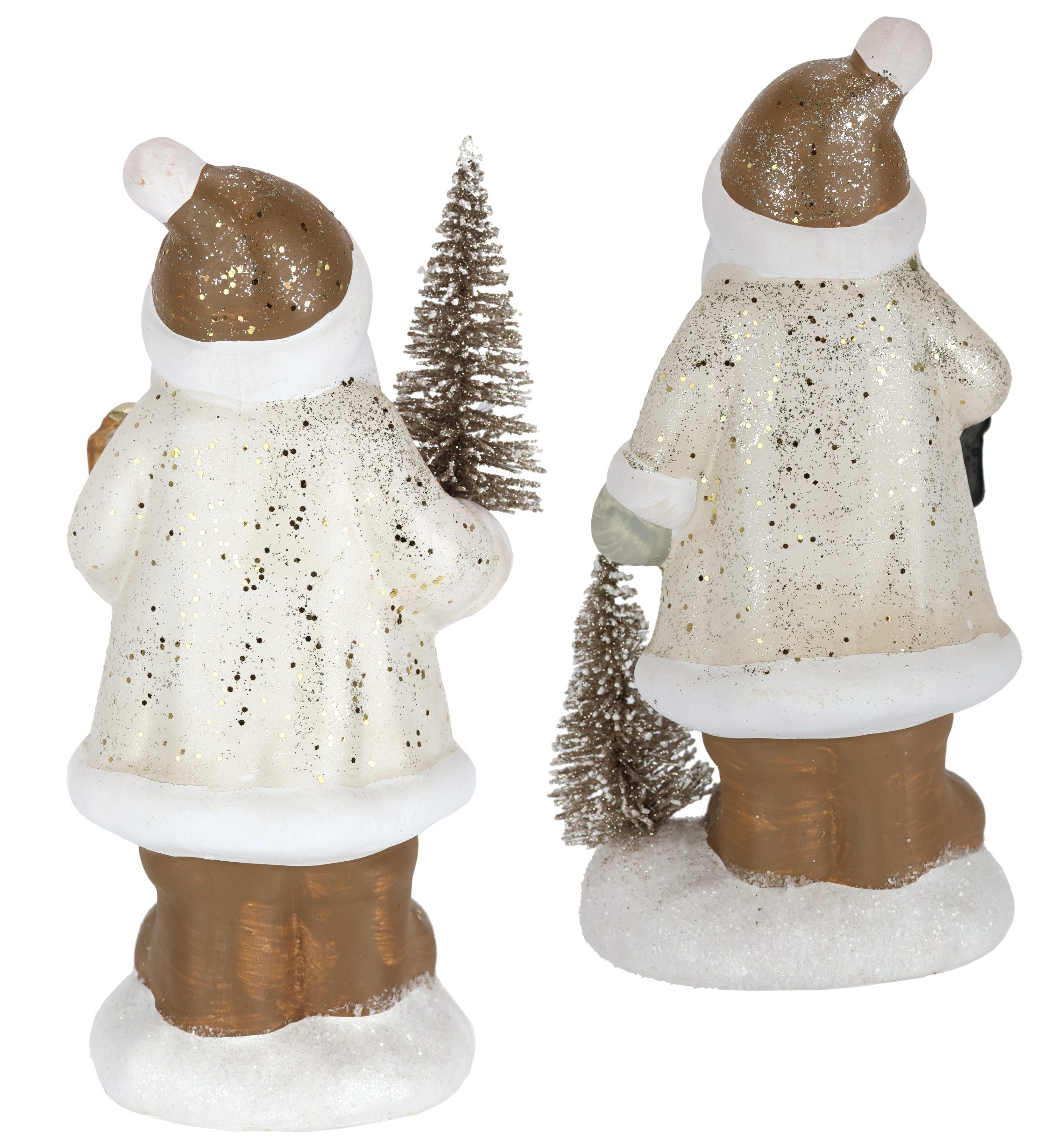 I.GE.A. Dekofigur Nikolaus aus Keramik, 2er Set (2 St), Mit Baum Laterne Geschenk Figur Dekoration Weihnachtsdeko