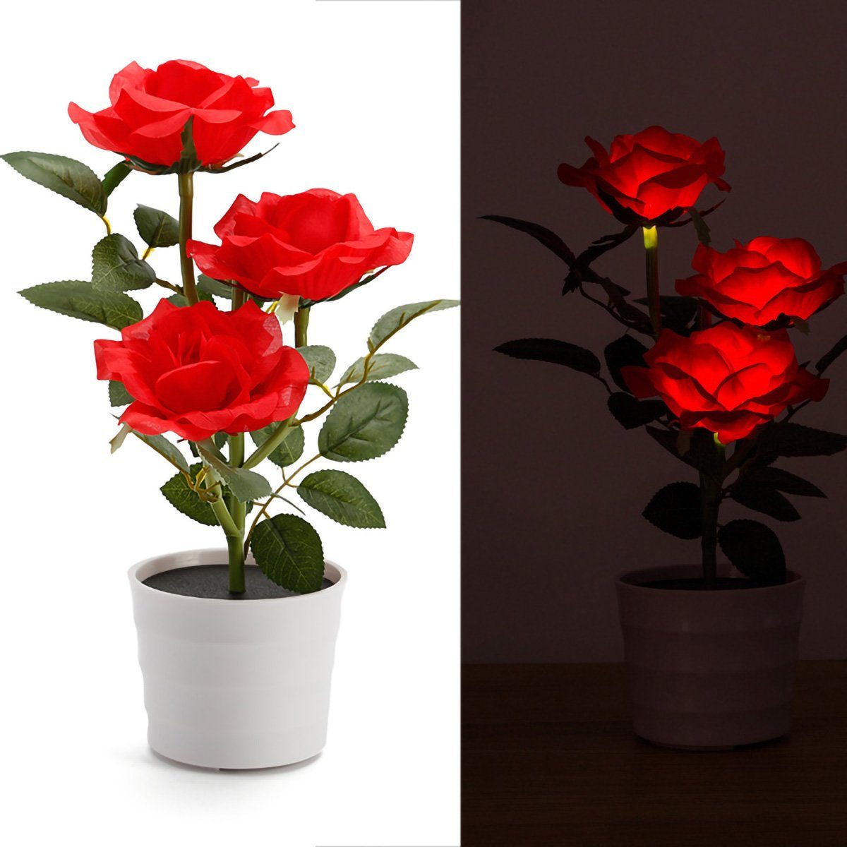 yozhiqu LED Nachtlicht Romantische Rosen Solar Lichter - Innen- und Außendekoration Lichter, 3LED-Perlen für Bonsai-Töpfe, Gärten und Innenräume