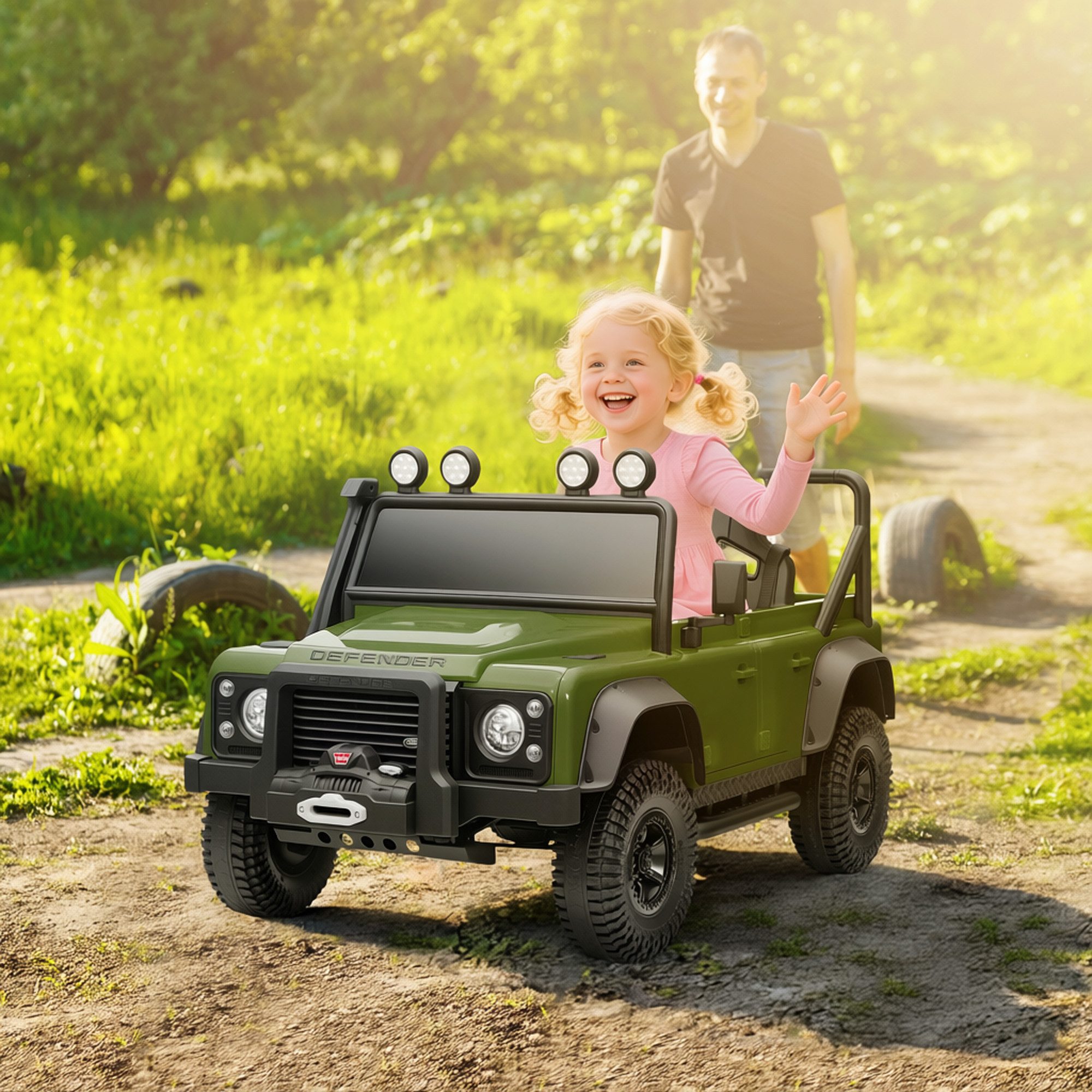 AIYAPLAY Elektro-Kinderauto Land Rover Defender 110 SVX 12V 7Ah mit Fernbedienung, 2 Motor, Belastbarkeit 30 kg, (1-tlg), für Kinder 3-5 Jahre Militärgrün