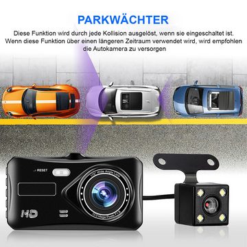 DOPWii 1080P Full HD Dashcam, Autokamera mit 4 Parksensoren Einparkhilfe Dashcam (4" IPS Bildschirm, 140° Weitwinkel)