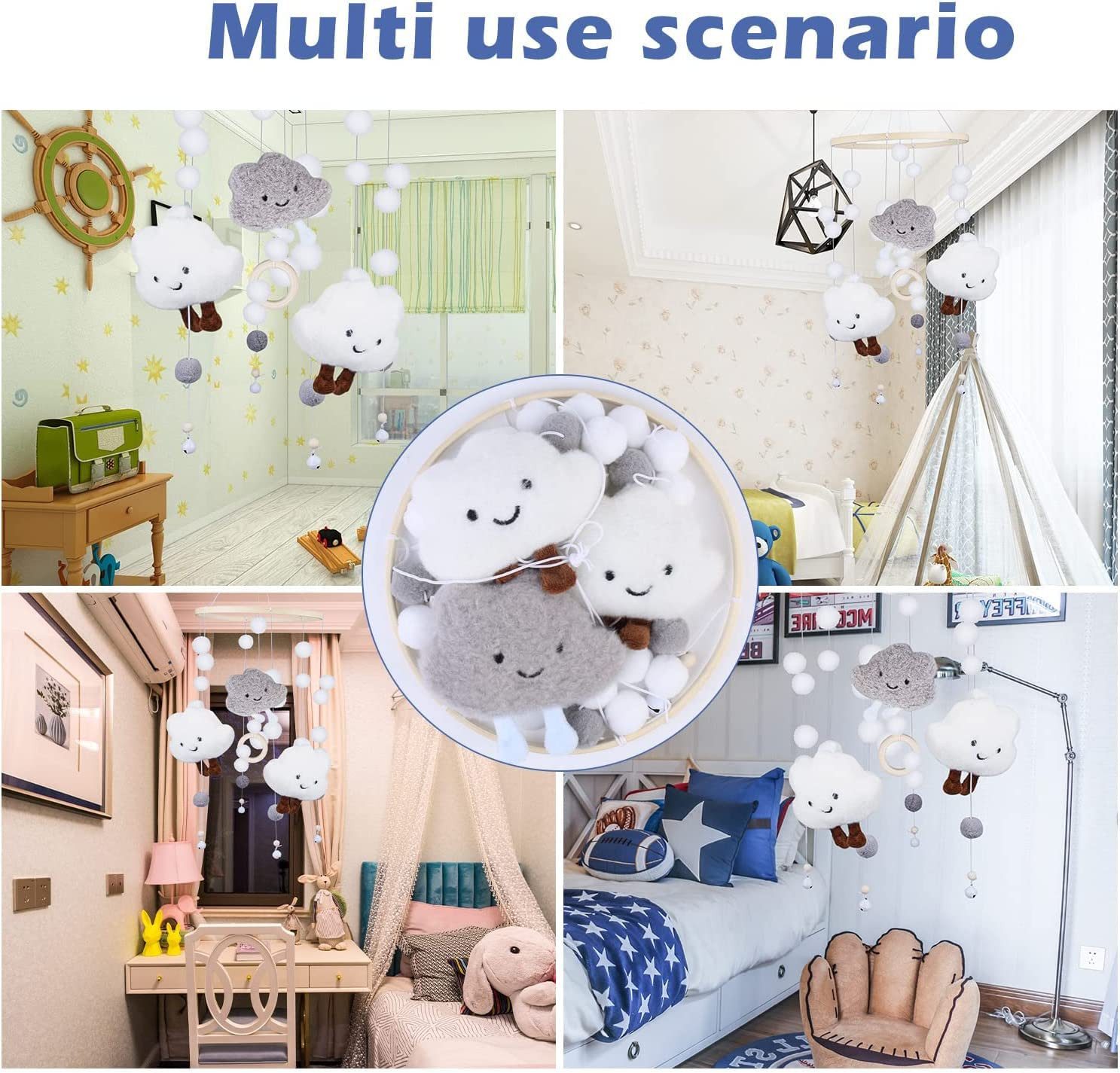 CLTYQ Mobile Windspiele, Baby-Windspiele mit Filzkugeln, 3D-Wolkenpuppen (S günstig online kaufen