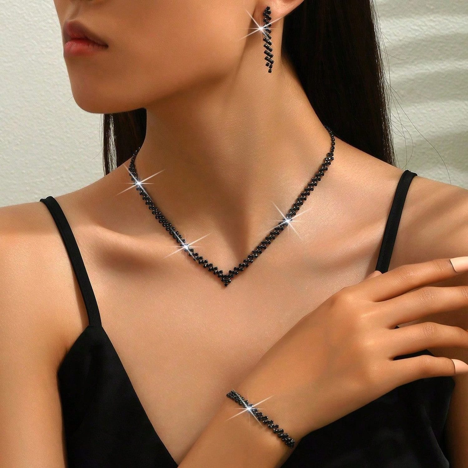 KARMA Schmuckset Damen Strass Schwarz Set (Strassarmband modern, eleganter günstig online kaufen