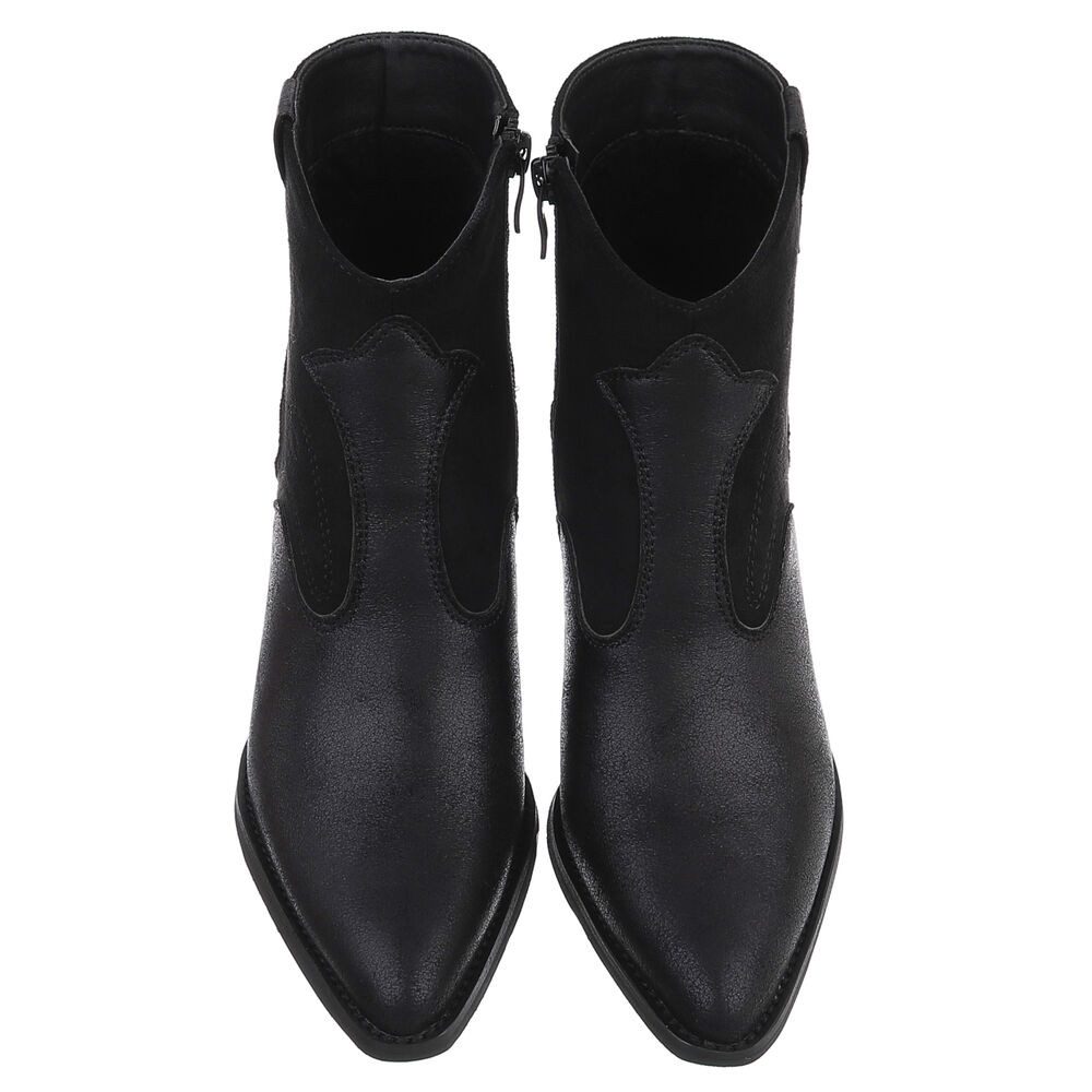 Ital-Design Eleganter Ankle Boot mit geschwungenen Details für Damen Westernstiefelette (90110085) Blockabsatz Stiefeletten in Schwarz