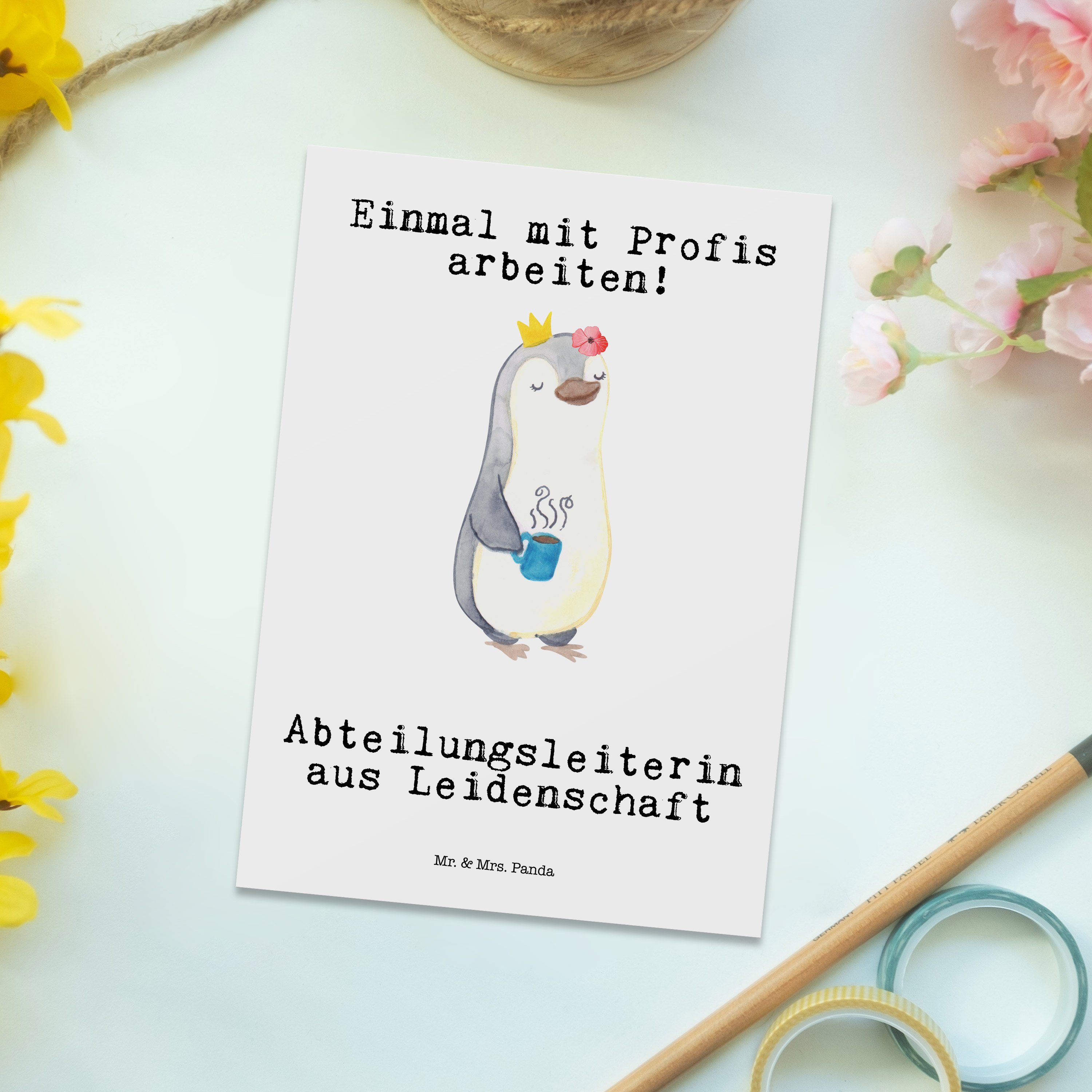 Geschenk, Postkarte aus Weiß Montagmorgen Panda Mr. - Leidenschaft - Abteilungsleiterin Mrs. &