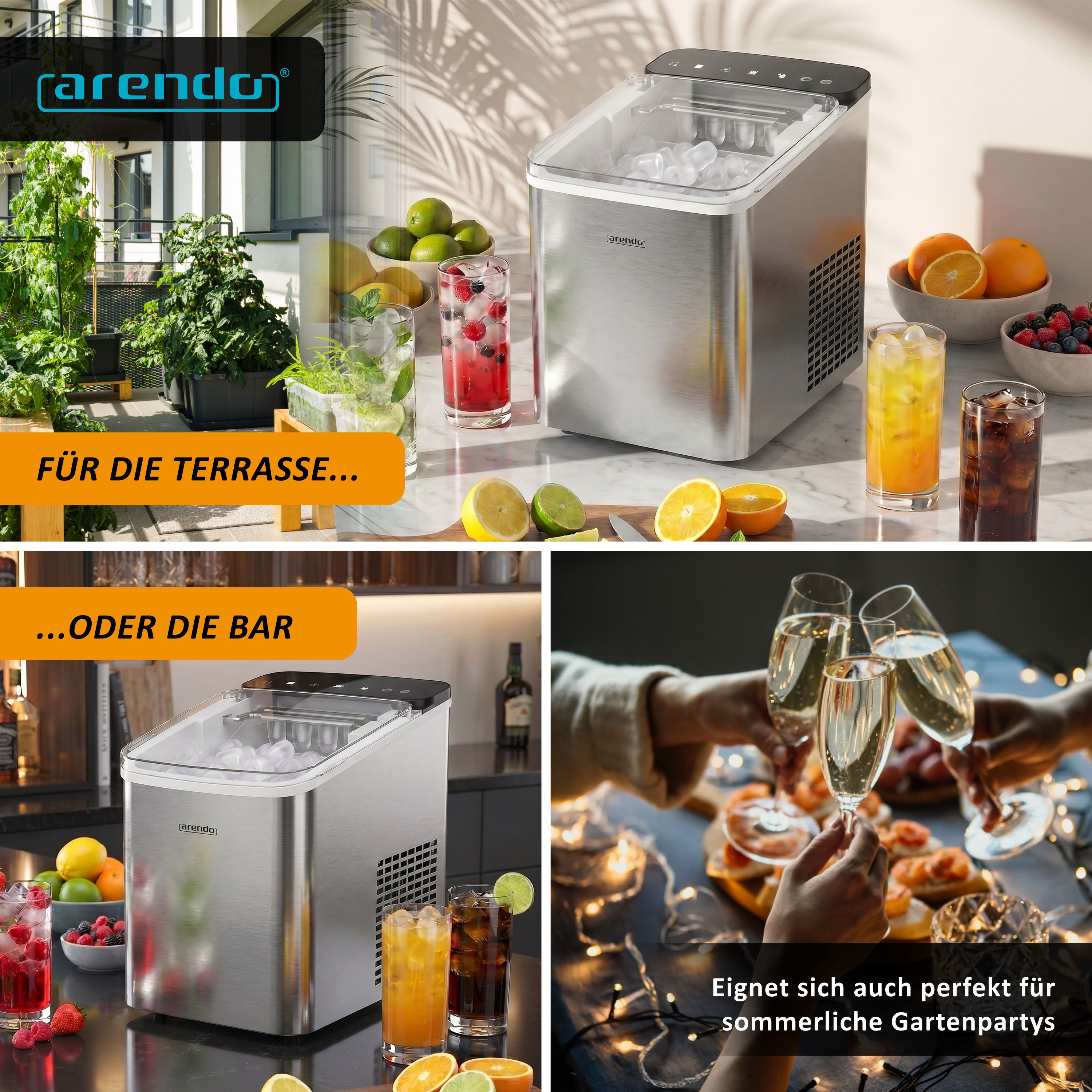 Arendo Eiswürfelmaschine Ice Maker Eiswürfelbereiter, max. 12kg Eiswürfe pro Tag, 1,1L Behälter, Automatische Abschaltung, Sichtfenster, Clean-Funktion, Warnfunktion