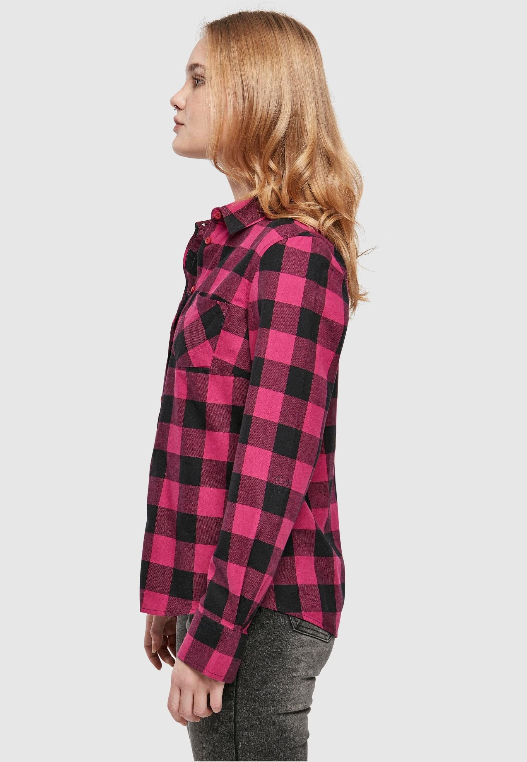 URBAN Checked wildviolet-black Langarmhemd Damen Turnup Shirt Flanell Ladies (1-tlg) CLASSICS