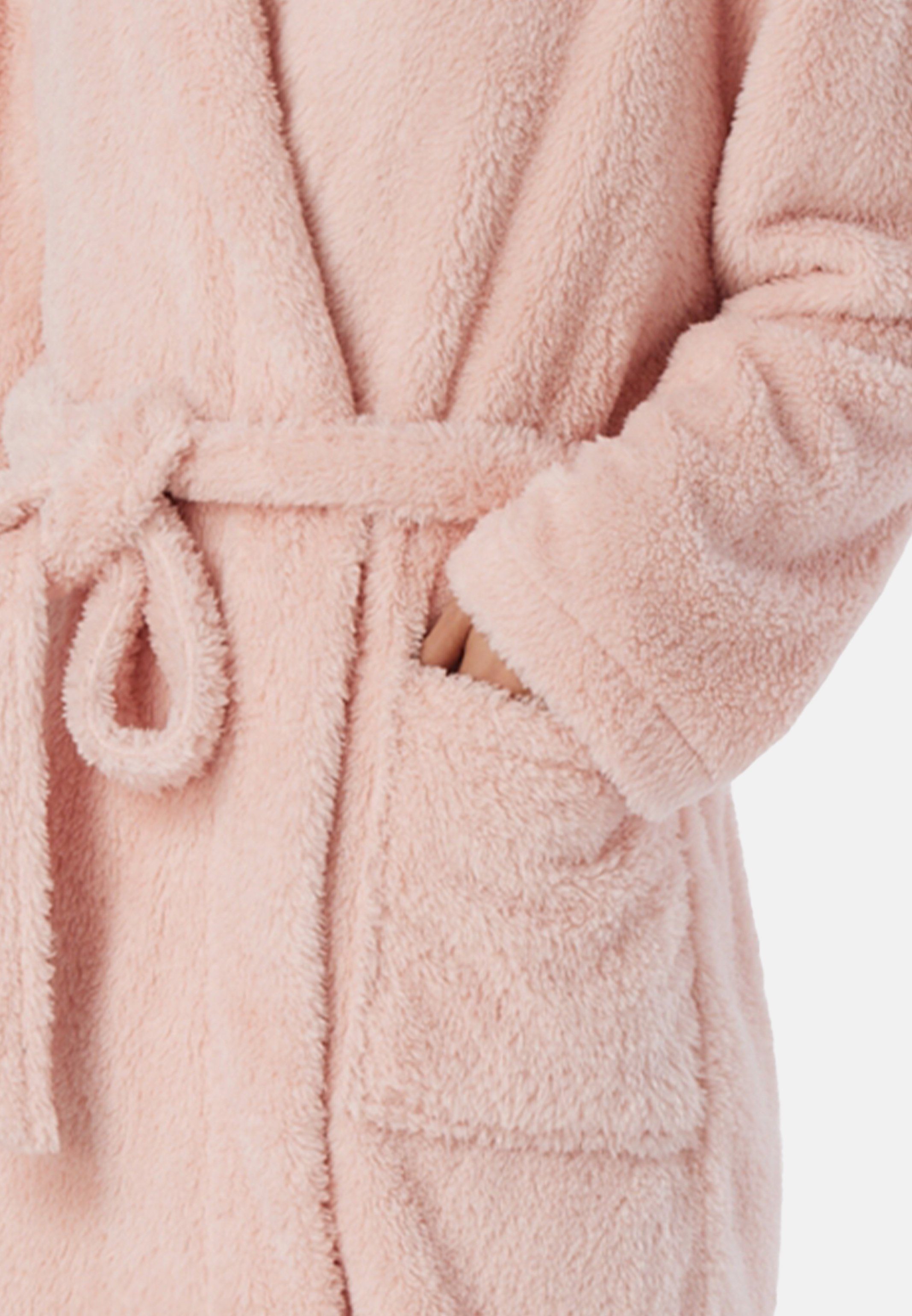 - Schiesser Bademantel 90 Fit mit cm Länge Teddy Synthetik, Bademantel Comfort Fleece, Rosa