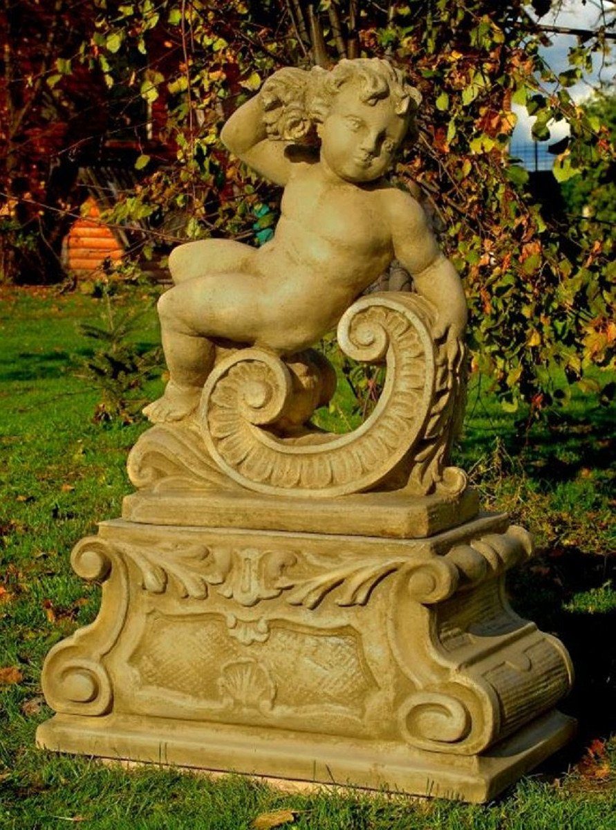 Casa Padrino Skulptur Barock Gartendeko Skulptur Schaut Nach Links 80 x 36 x H. 116 cm - Garten Deko Figur mit Sockel - Garten & Terrassen Deko Accessoires