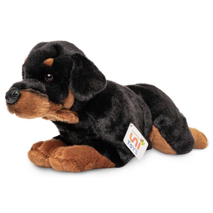 Uni-Toys Kuscheltier Rottweiler liegend - 39 cm (Länge) - Plüsch-Hund - Plüschtier zu 100 % recyceltes Füllmaterial