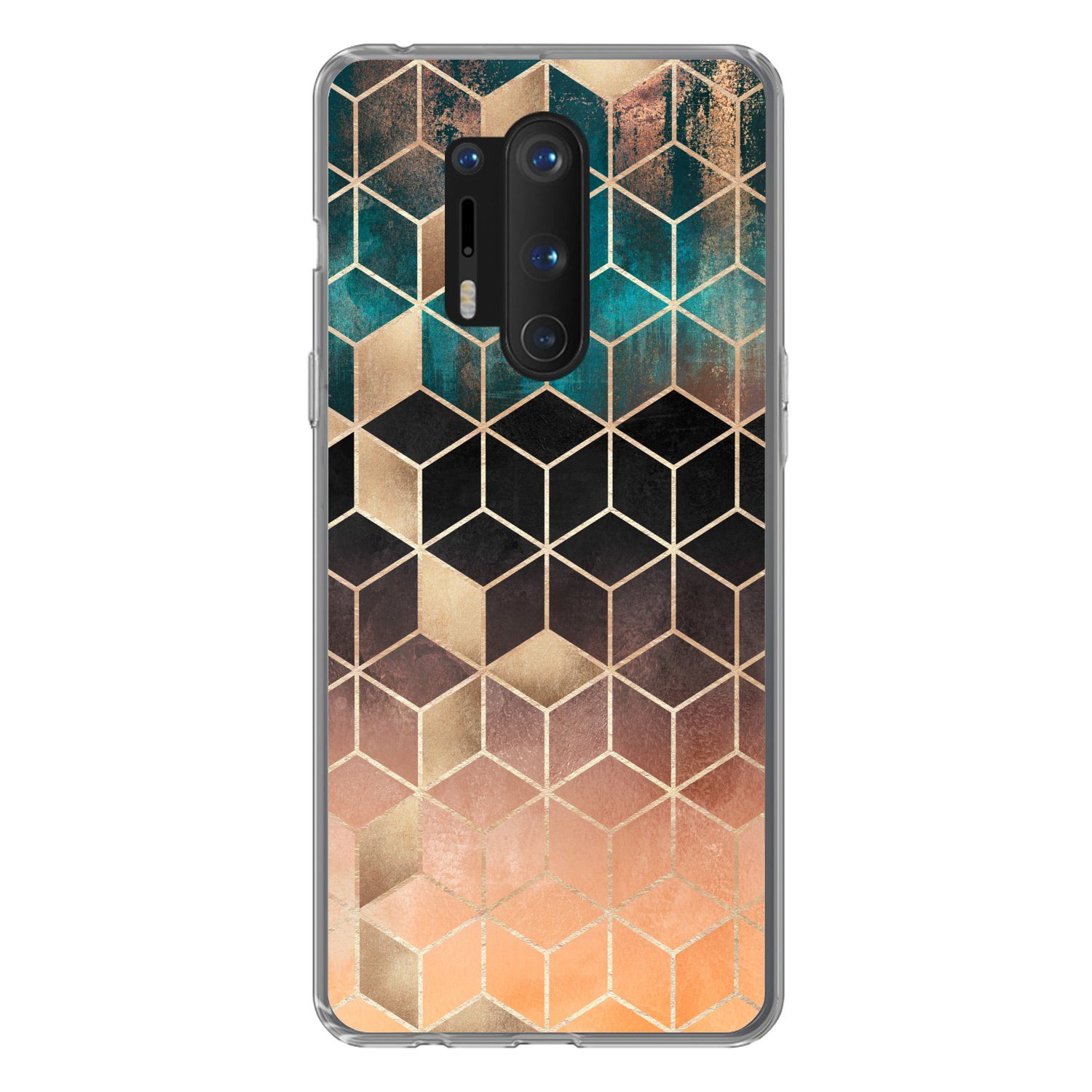 MuchoWow Handyhülle für OnePlus 8 Pro Abstrakt - Würfel - Gold - Muster - Luxus, Phone Case, Silikon, Schutzhülle Dünn